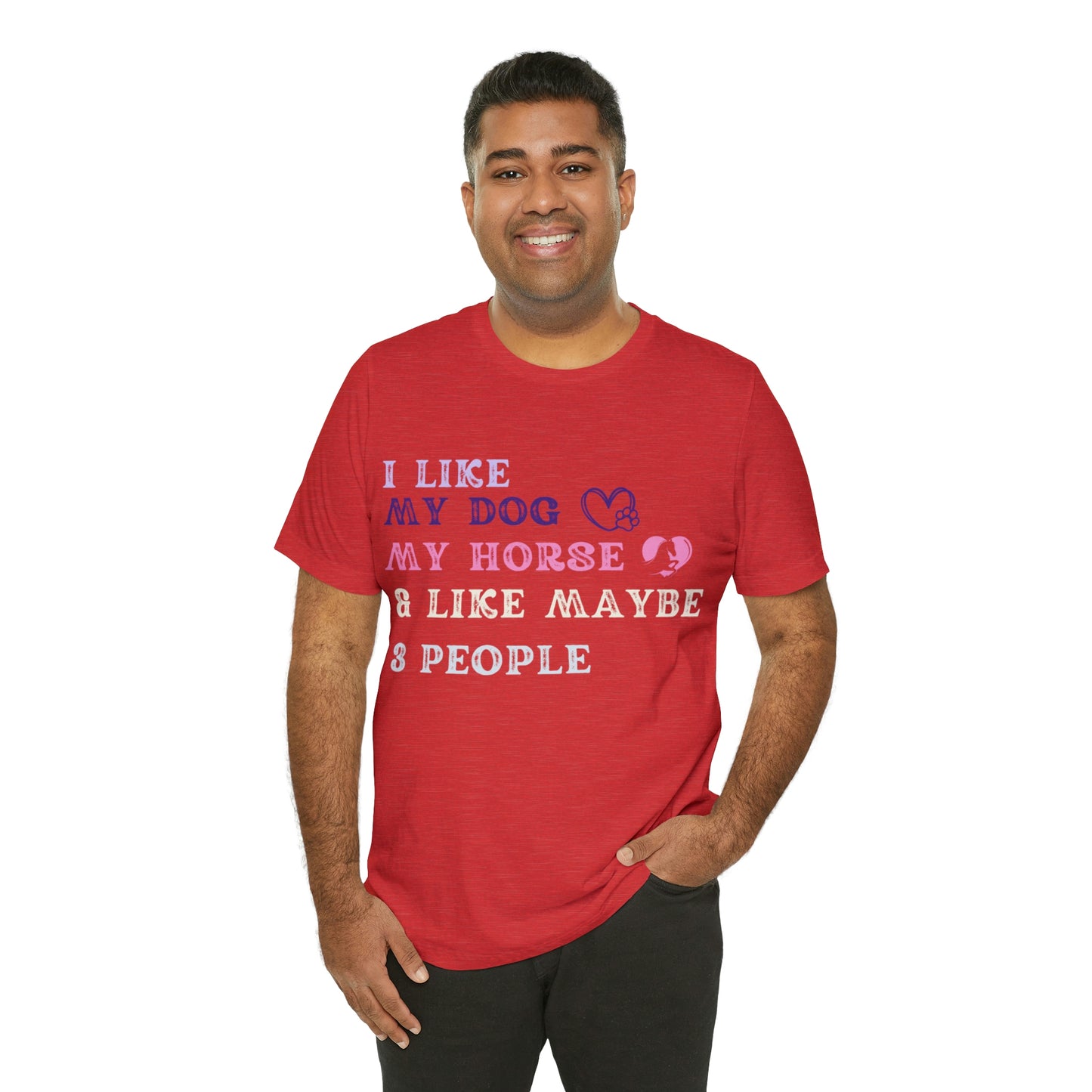 "Dog, Horse & 3 People" One Sided Unisex Jersey Short Sleeve Tee (Printed on Front)