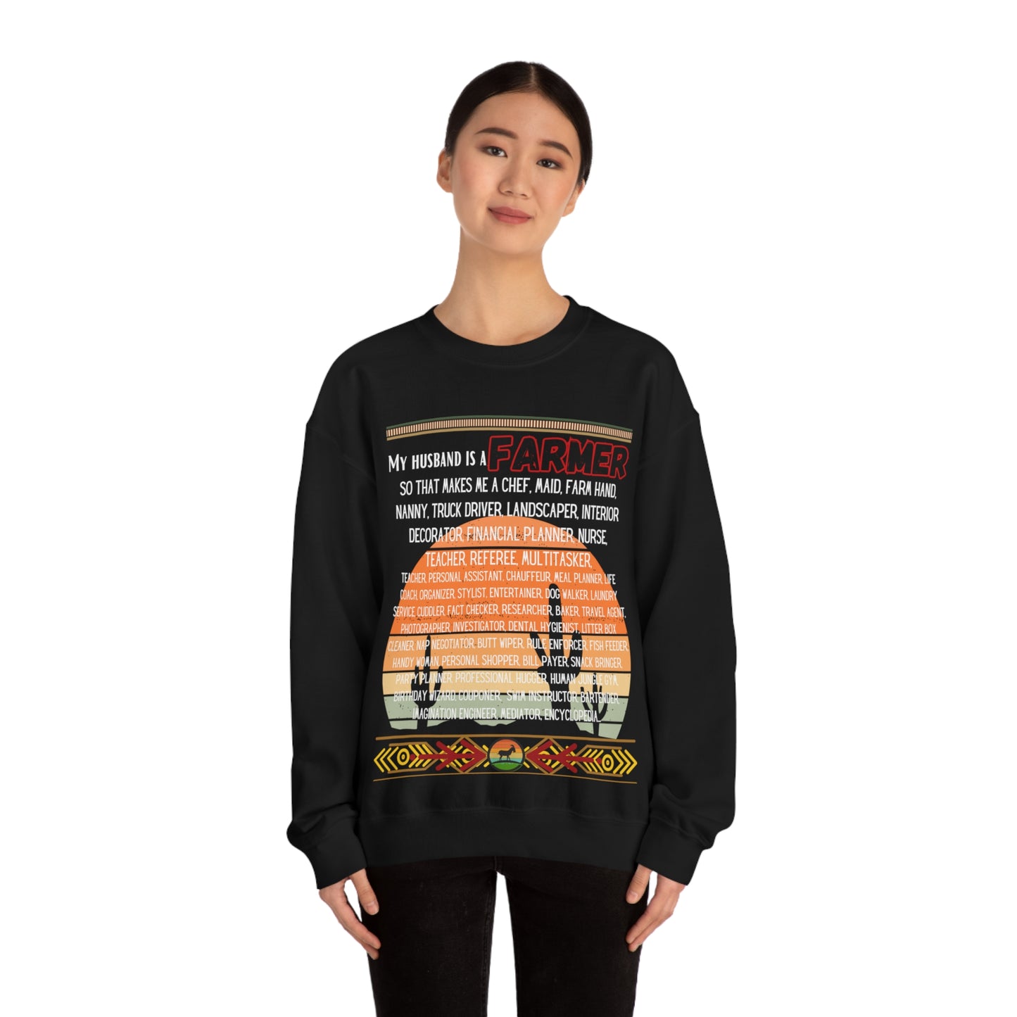 Farmer's Wife (White Lettering) One Sided Unisex Heavy Blend™ Crewneck Sweatshirt (Printed on Front)