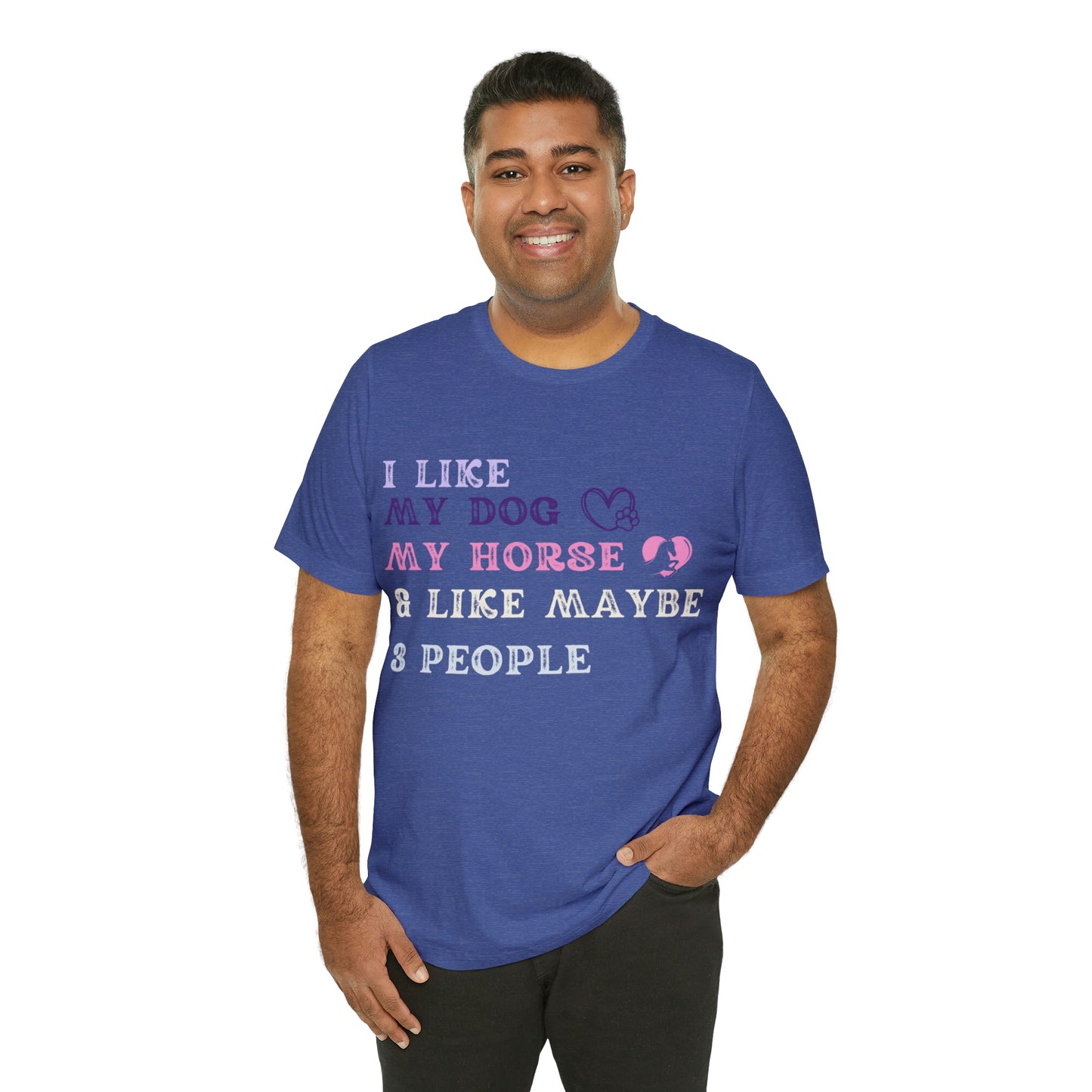"Dog, Horse & 3 People" One Sided Unisex Jersey Short Sleeve Tee (Printed on Front)