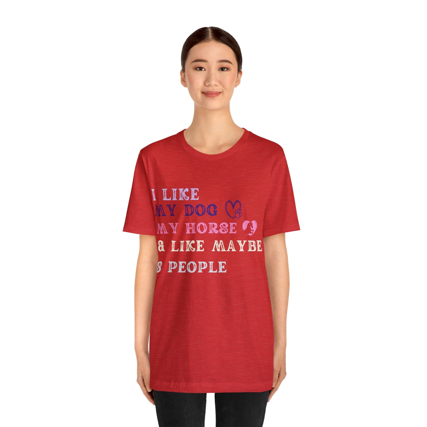 "Dog, Horse & 3 People" One Sided Unisex Jersey Short Sleeve Tee (Printed on Front)