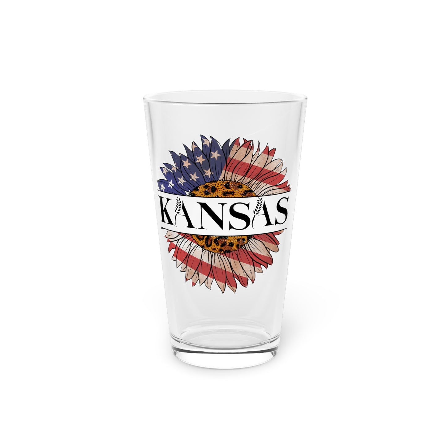 Kansas American Flag Colored Sunflower Pint Glass, 16oz
