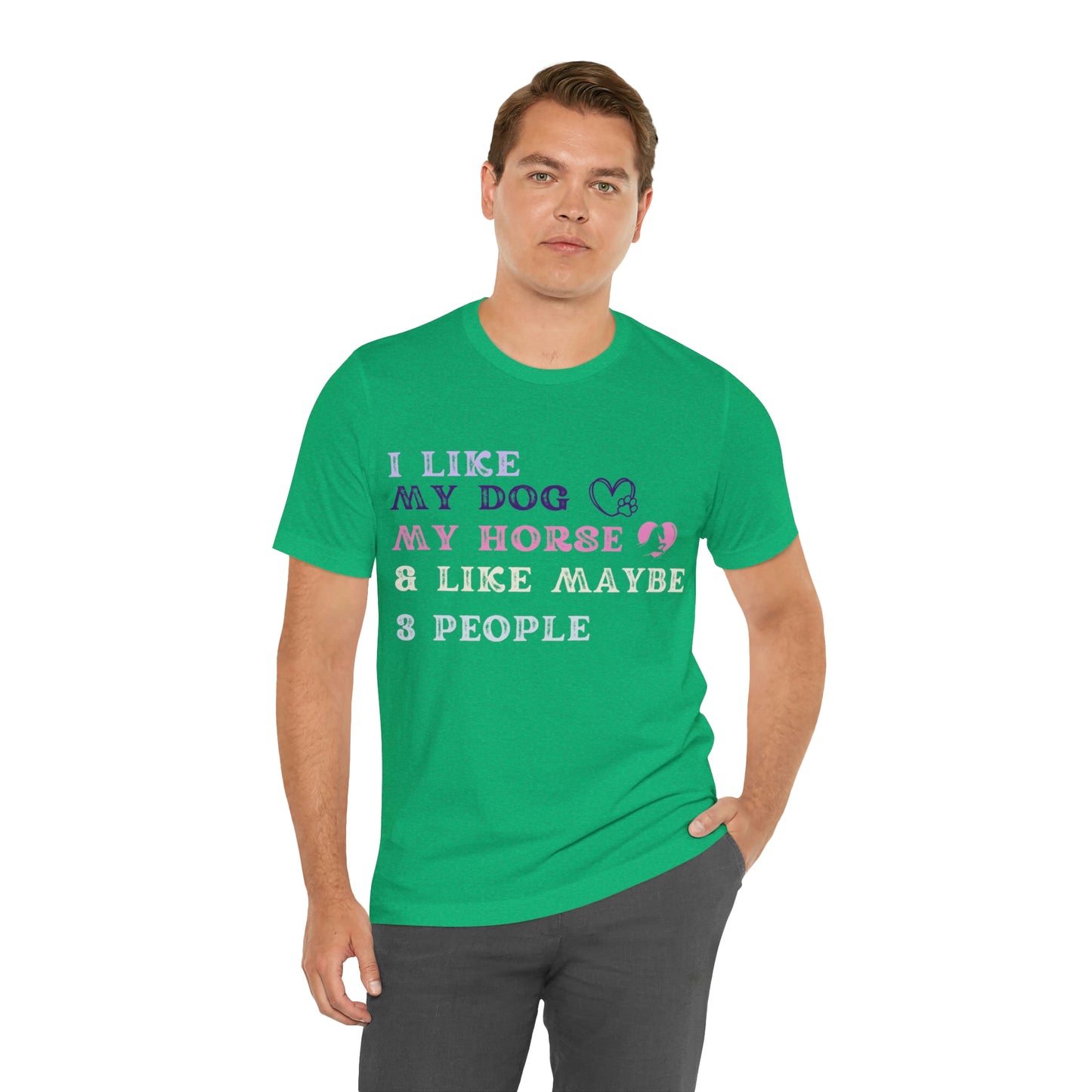 "Dog, Horse & 3 People" One Sided Unisex Jersey Short Sleeve Tee (Printed on Front)