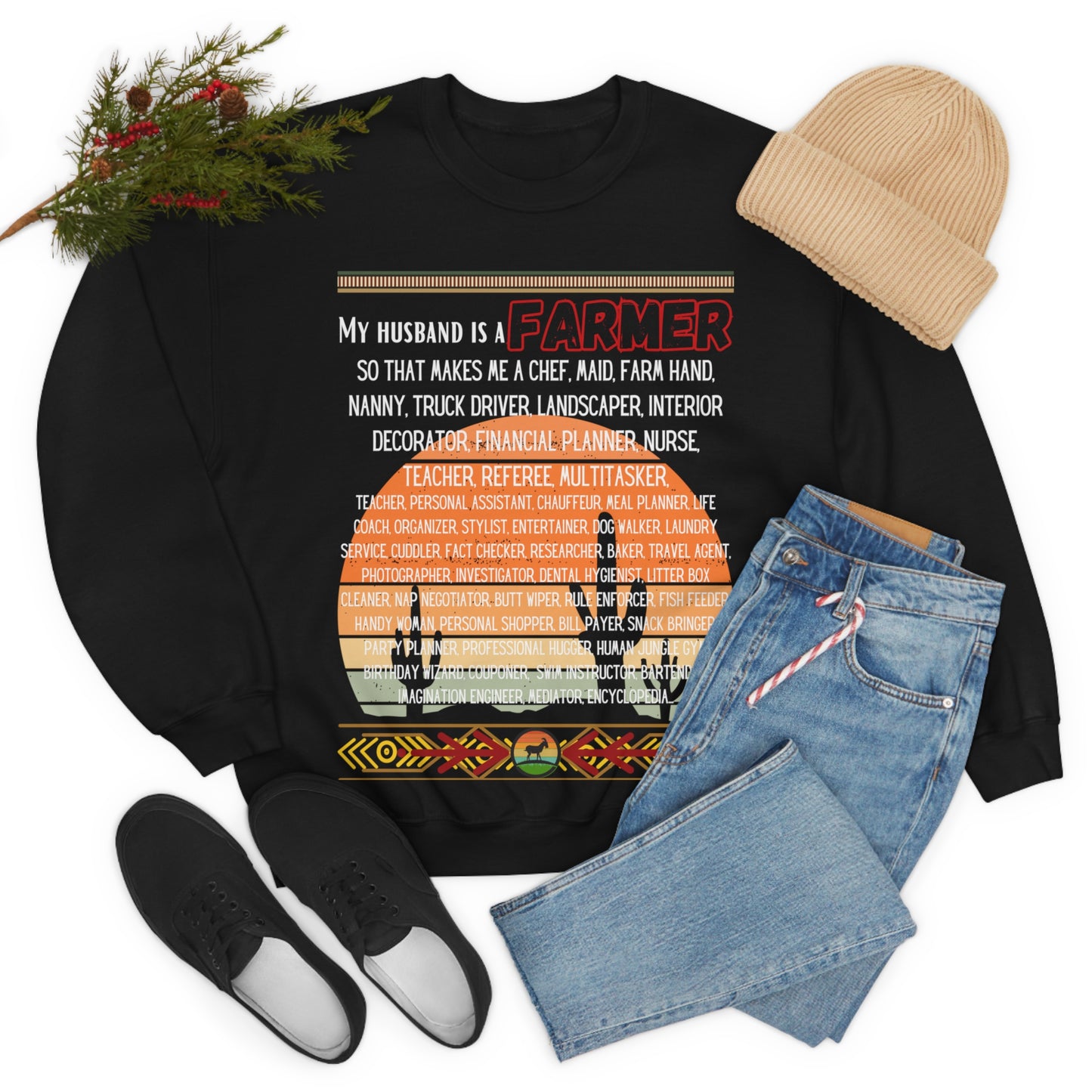 Farmer's Wife (White Lettering) One Sided Unisex Heavy Blend™ Crewneck Sweatshirt (Printed on Front)