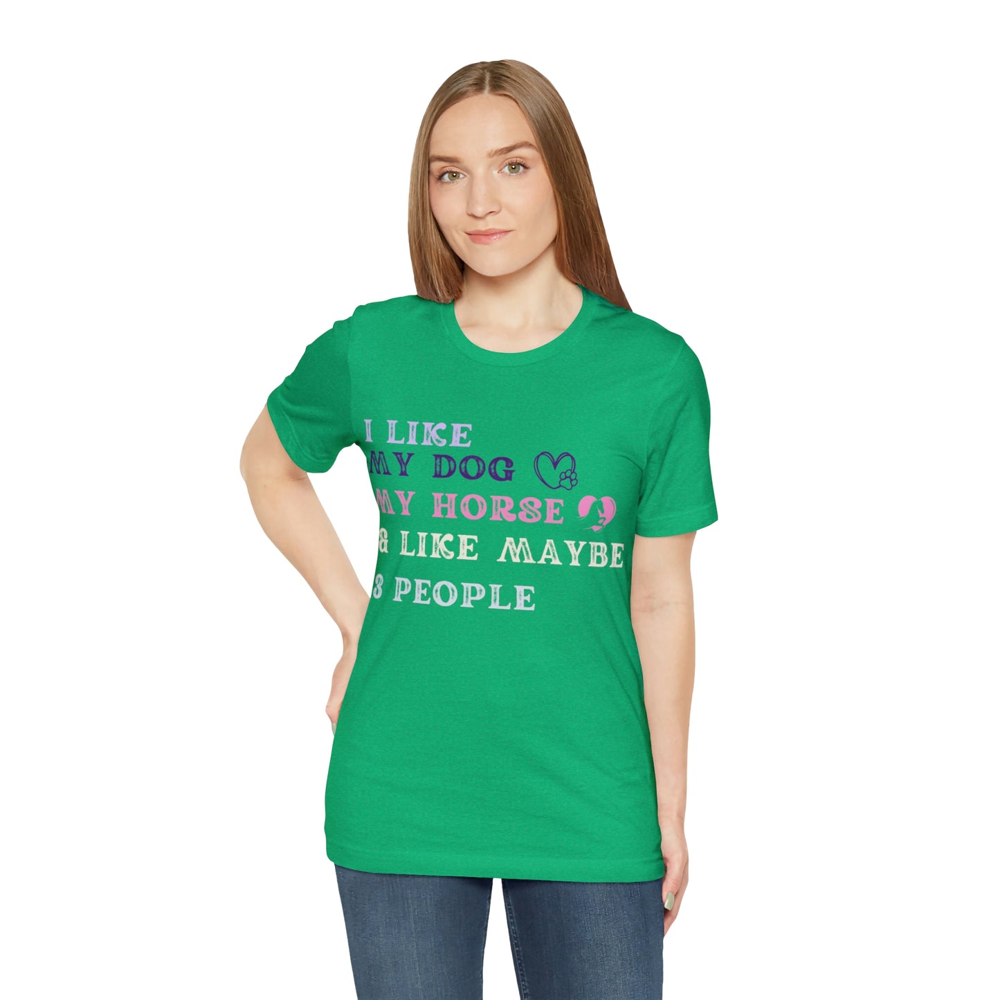 "Dog, Horse & 3 People" One Sided Unisex Jersey Short Sleeve Tee (Printed on Front)