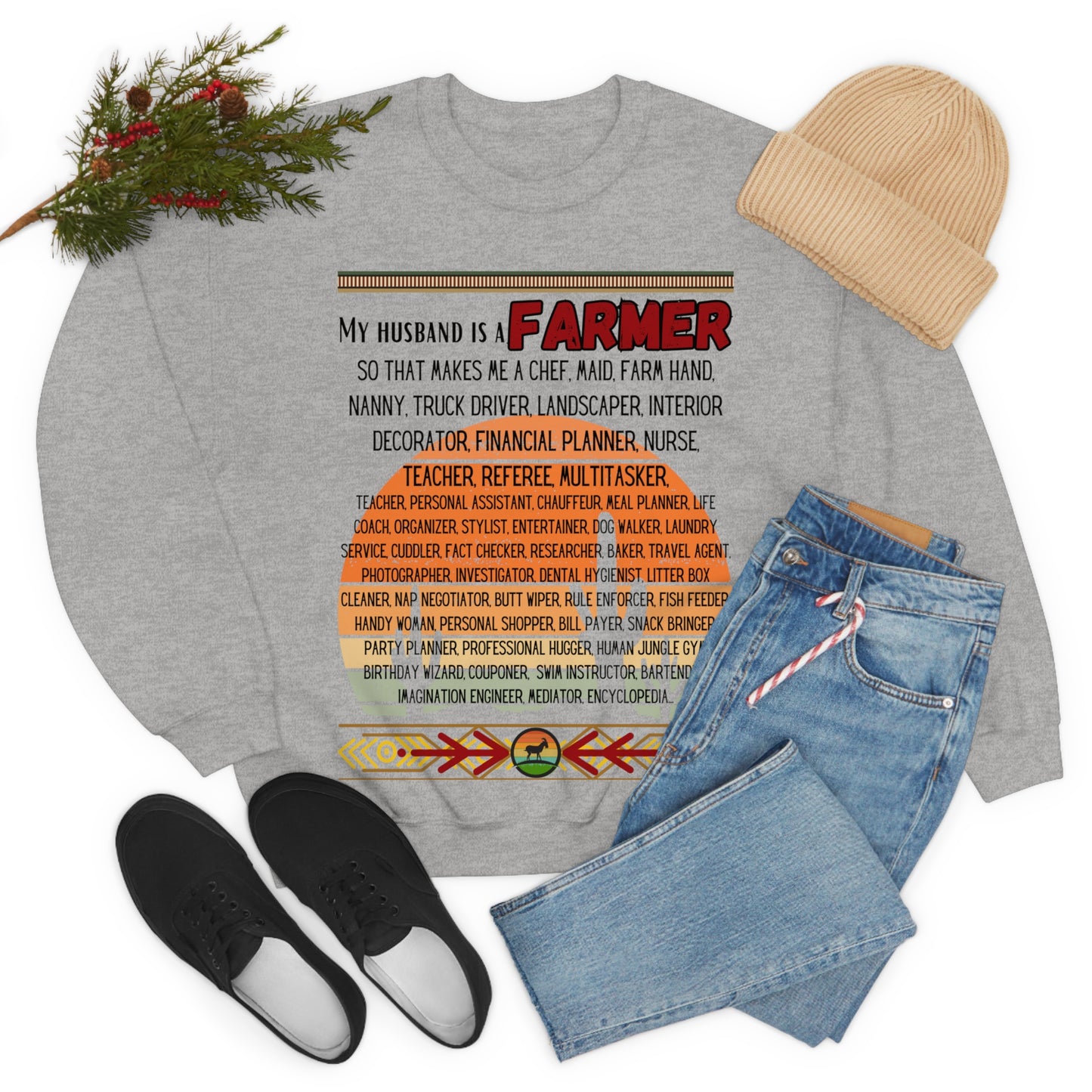 Farmer's Wife (Black Lettering) One Sided Unisex Heavy Blend™ Crewneck Sweatshirt (Printed on Front)
