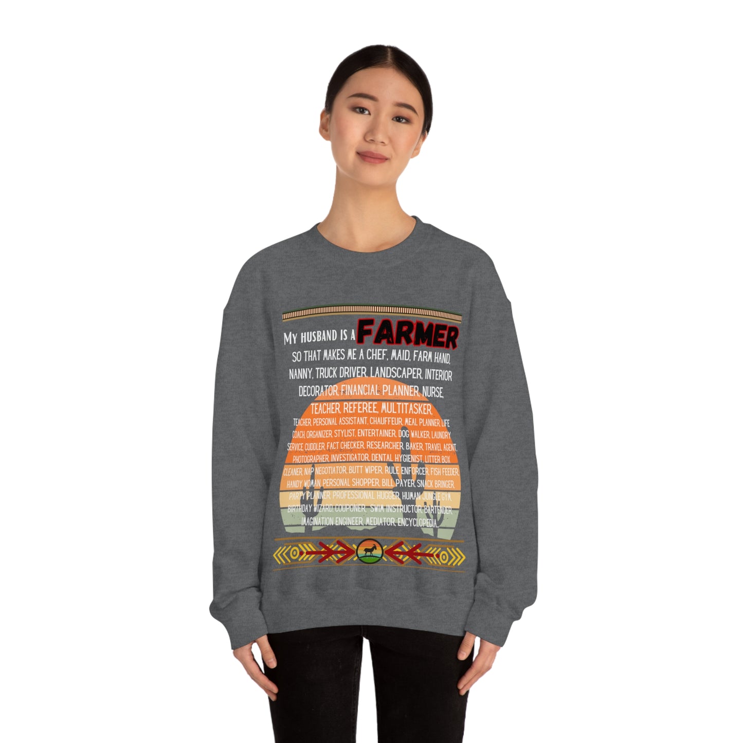Farmer's Wife (White Lettering) One Sided Unisex Heavy Blend™ Crewneck Sweatshirt (Printed on Front)