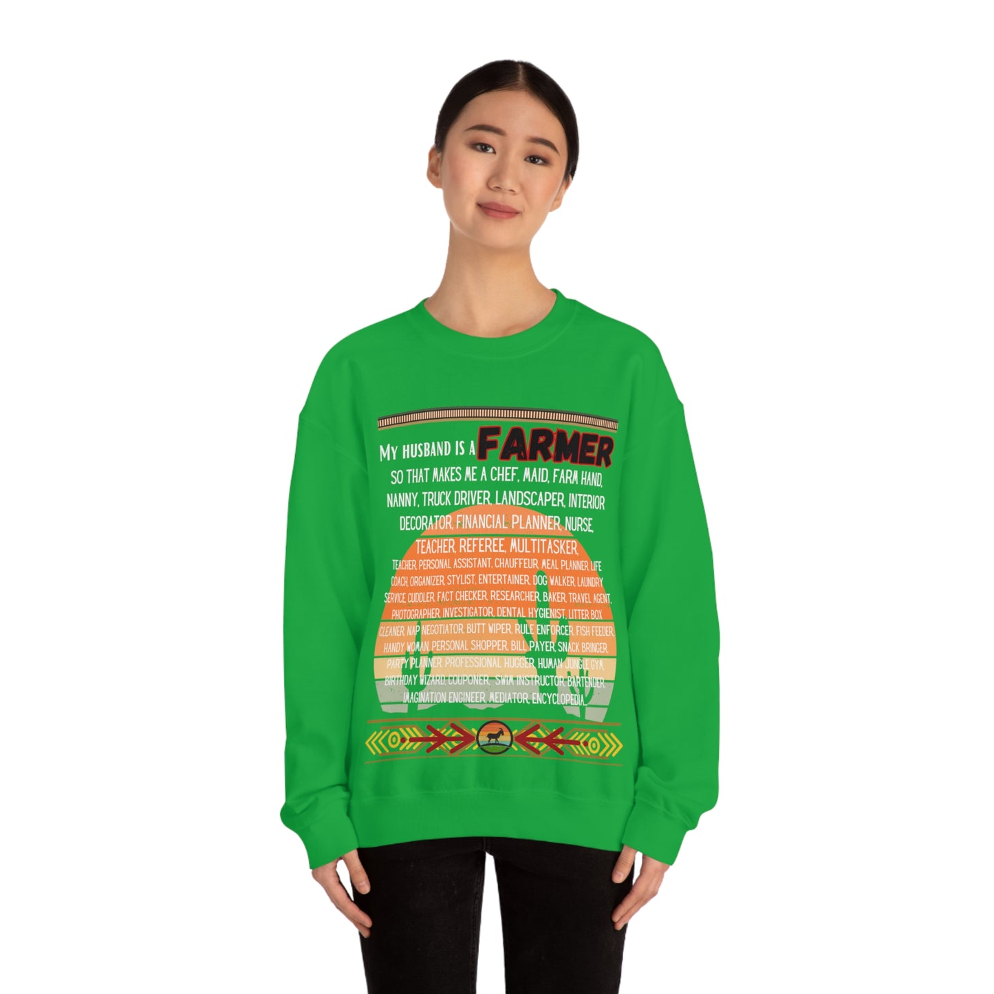 Farmer's Wife (White Lettering) One Sided Unisex Heavy Blend™ Crewneck Sweatshirt (Printed on Front)