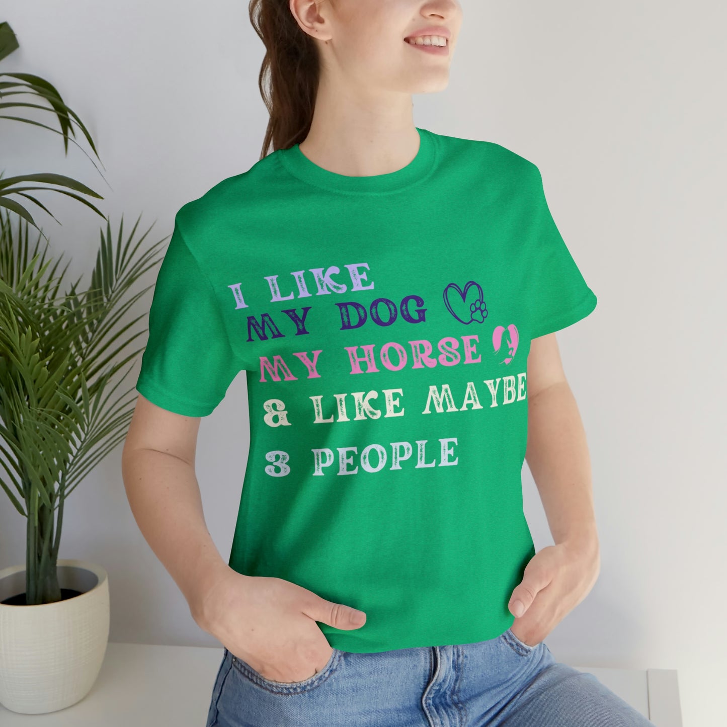 "Dog, Horse & 3 People" One Sided Unisex Jersey Short Sleeve Tee (Printed on Front)