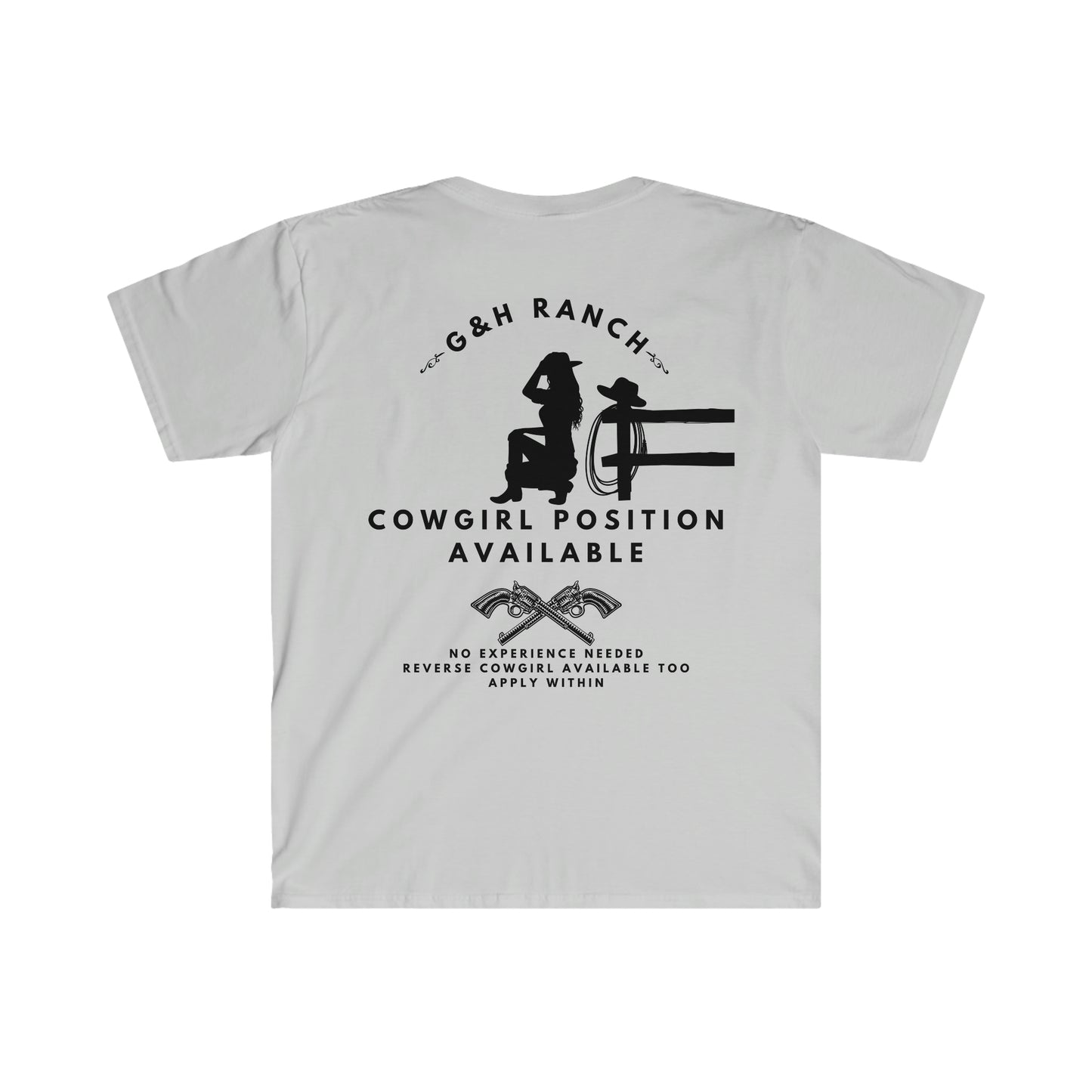 "Cowgirl Position" One Sided Unisex Softstyle T-Shirt - Printed on Back