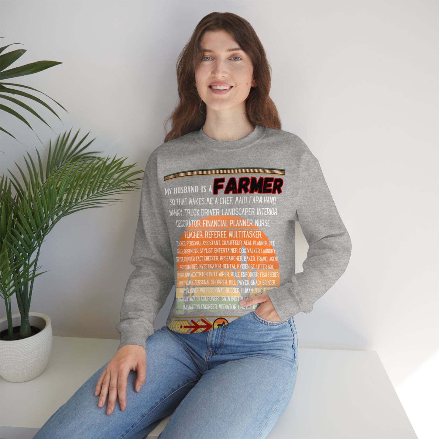 Farmer's Wife (White Lettering) One Sided Unisex Heavy Blend™ Crewneck Sweatshirt (Printed on Front)
