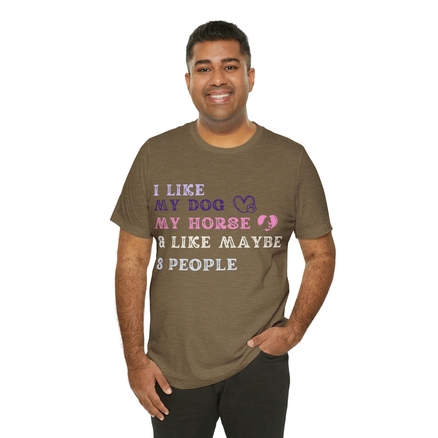 "Dog, Horse & 3 People" One Sided Unisex Jersey Short Sleeve Tee (Printed on Front)
