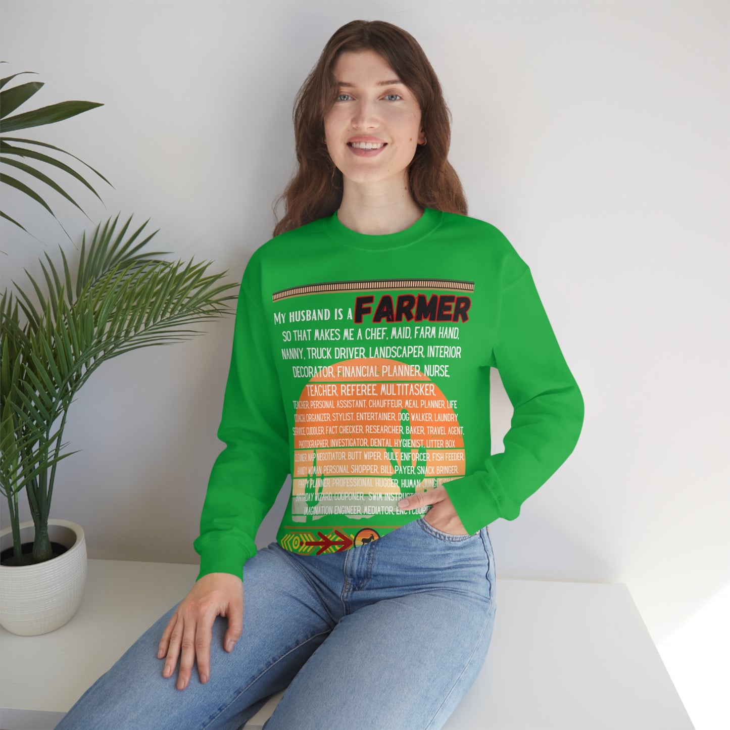 Farmer's Wife (White Lettering) One Sided Unisex Heavy Blend™ Crewneck Sweatshirt (Printed on Front)
