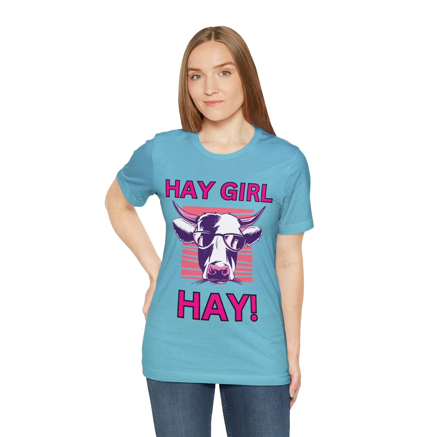 Hay Girl Hay Cow One Sided Unisex Jersey Short Sleeve Tee (Printed on Front)