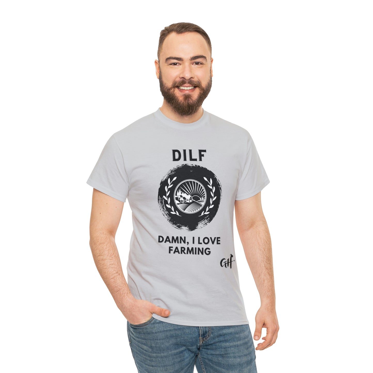 "DILF" One Sided Unisex Heavy Cotton Tee- Printed on Front