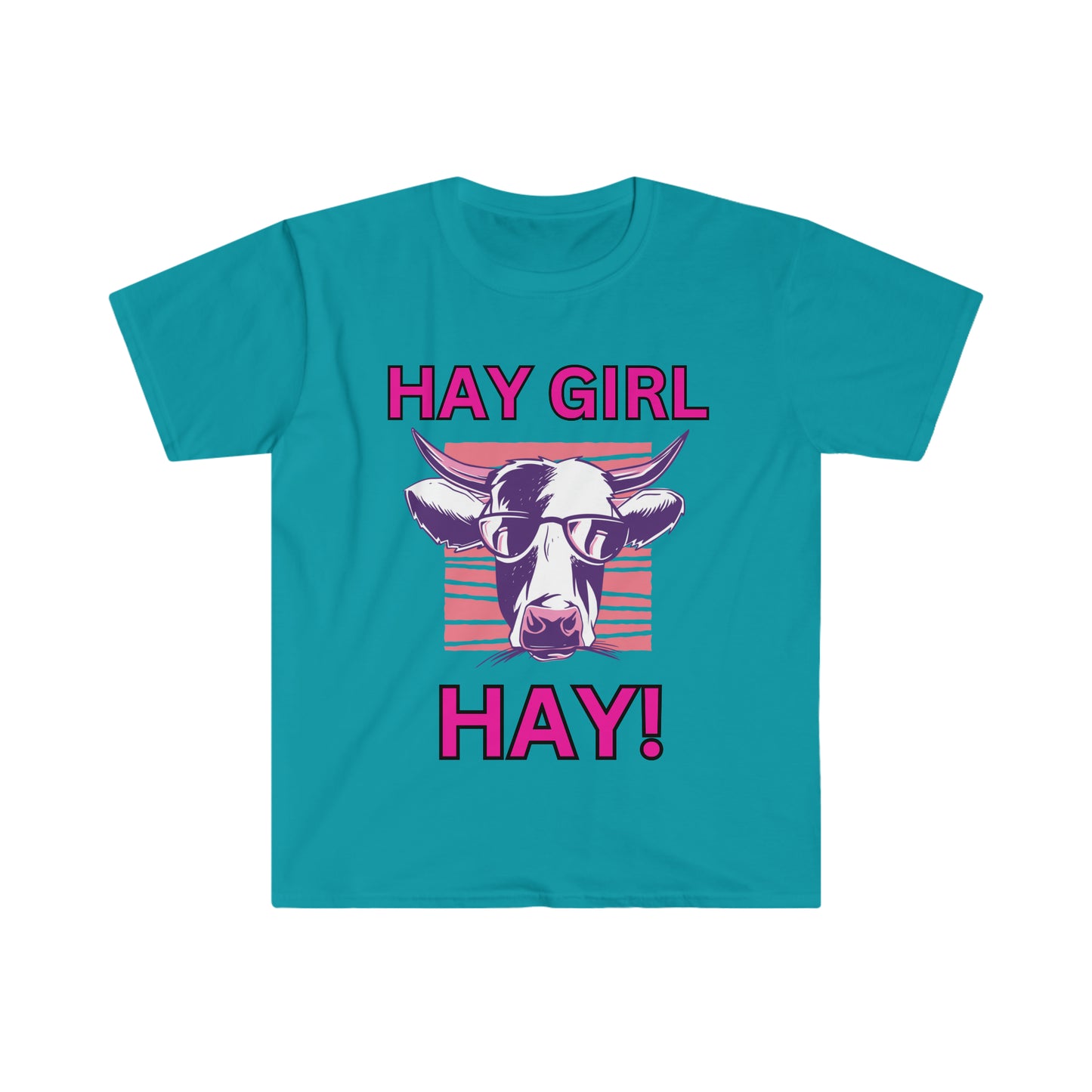 Hay Girl Hay Cow One Sided Unisex Softstyle T-Shirt (Printed on Front)