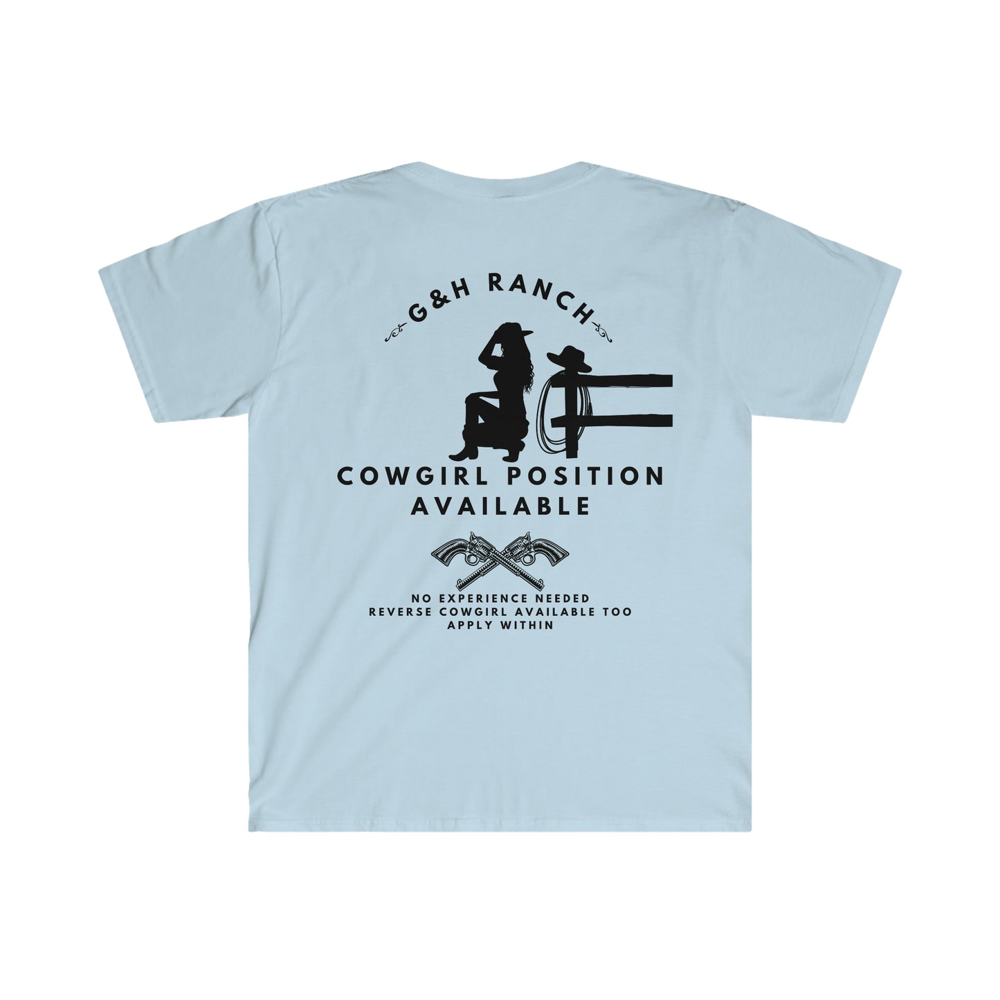 "Cowgirl Position" One Sided Unisex Softstyle T-Shirt - Printed on Back