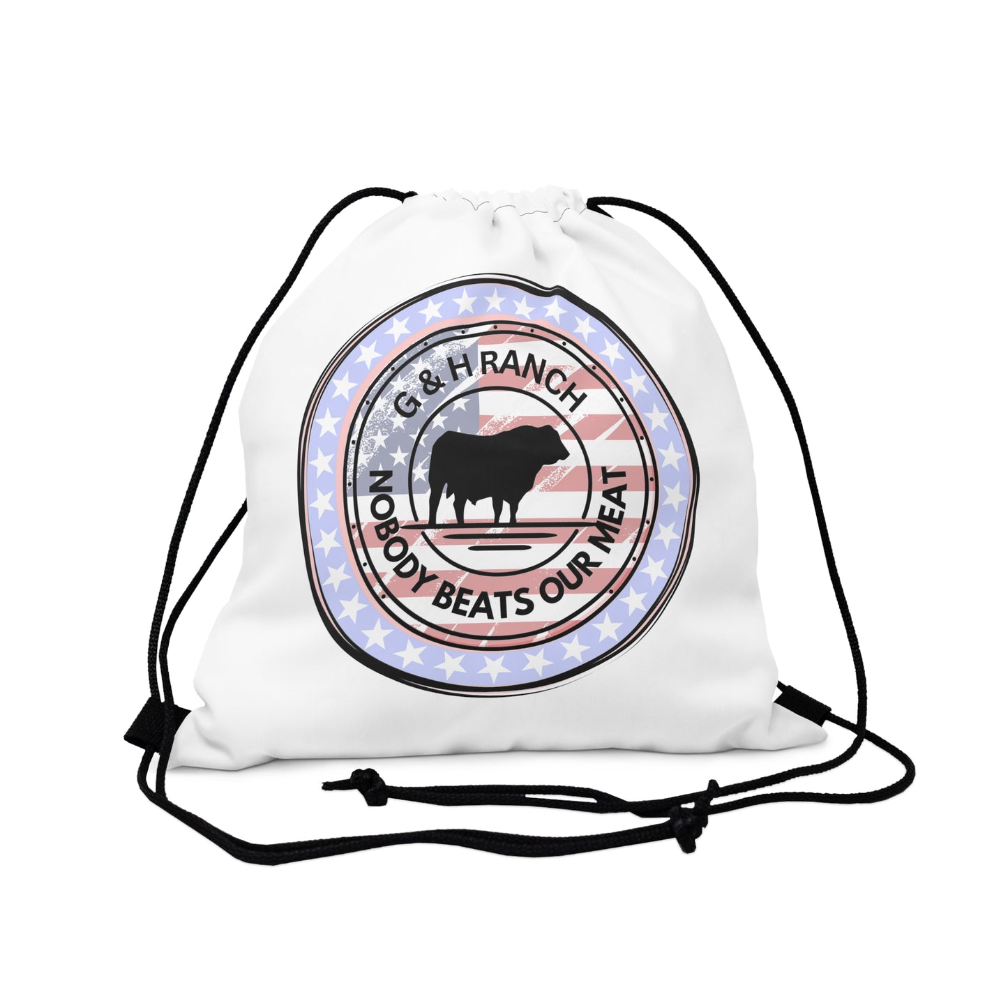 Patriotic G & H Ranch "Nobody beats our meat" Outdoor Drawstring Bag