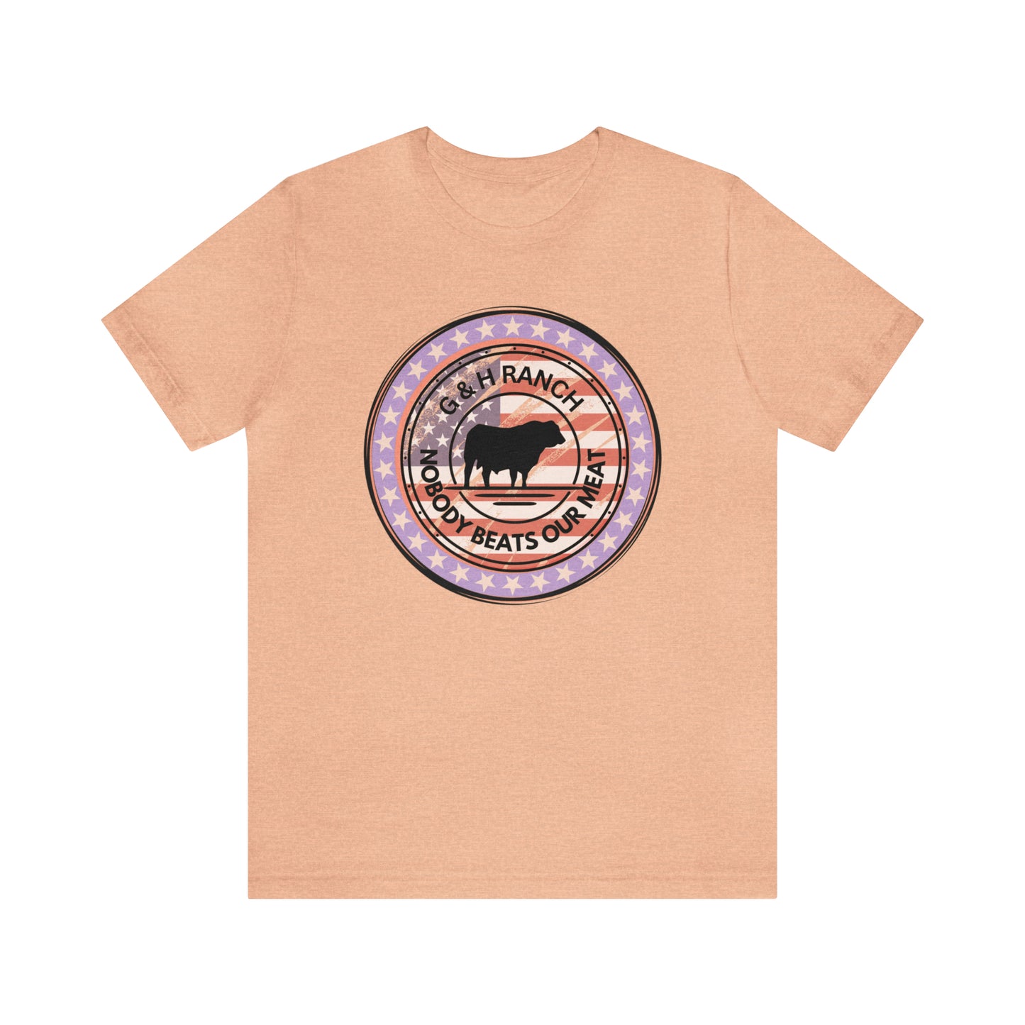 G & H Ranch Nobody Beats Our Meat Patriotic One Sided Unisex Jersey Short Sleeve Tee (Printed on Front)