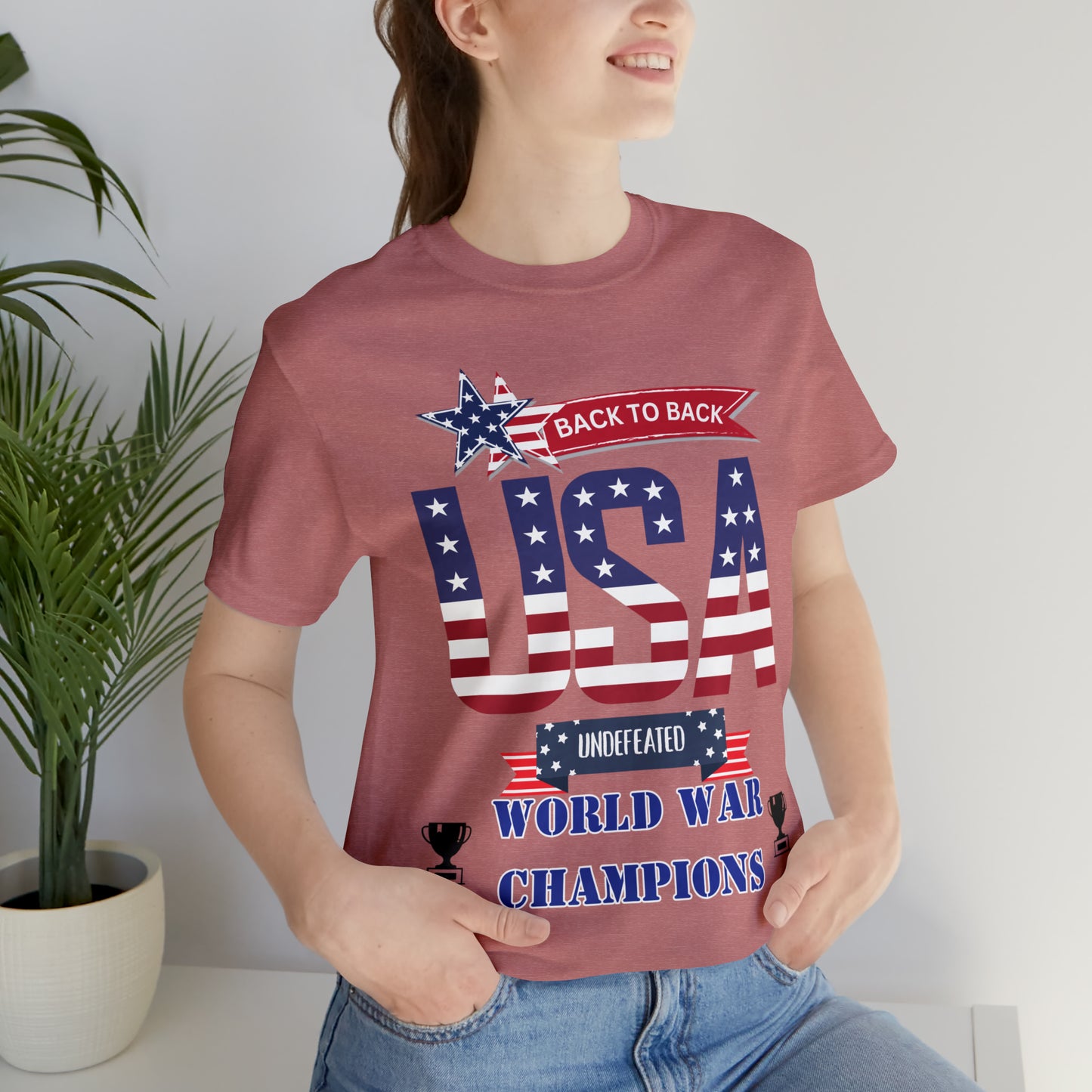 Back to Back World War Champions USA One Sided Unisex Jersey Short Sleeve Tee (Printed on front)