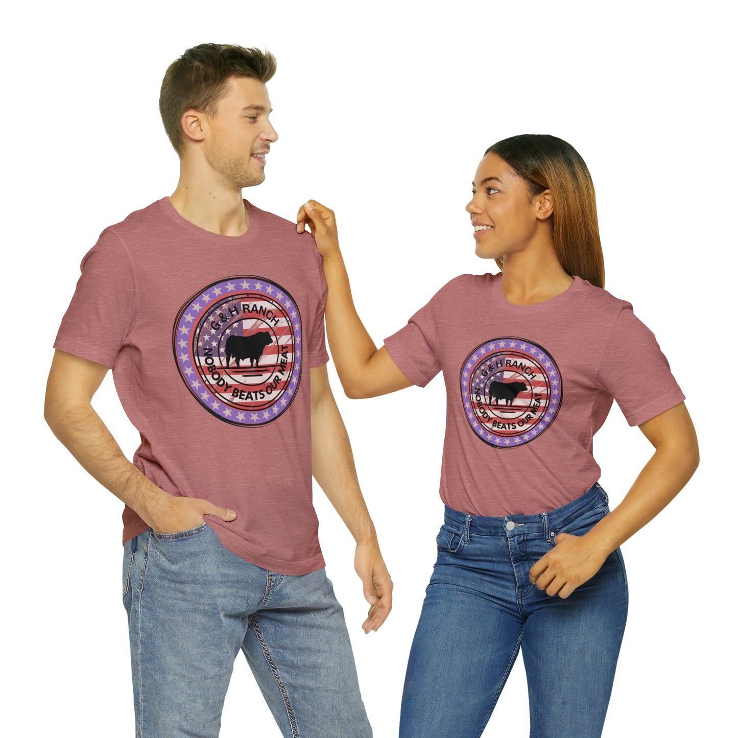 G & H Ranch Nobody Beats Our Meat Patriotic One Sided Unisex Jersey Short Sleeve Tee (Printed on Front)