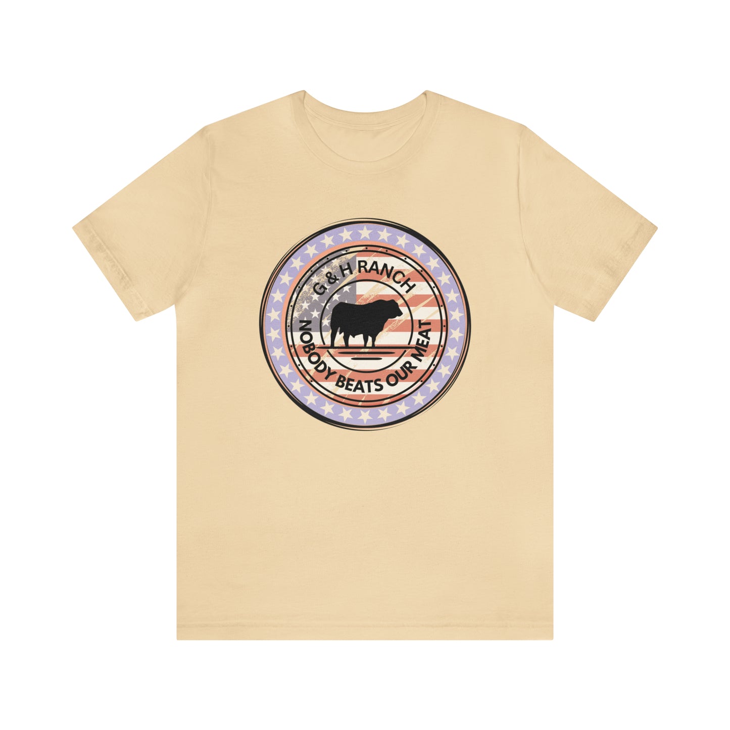 G & H Ranch Nobody Beats Our Meat Patriotic One Sided Unisex Jersey Short Sleeve Tee (Printed on Front)