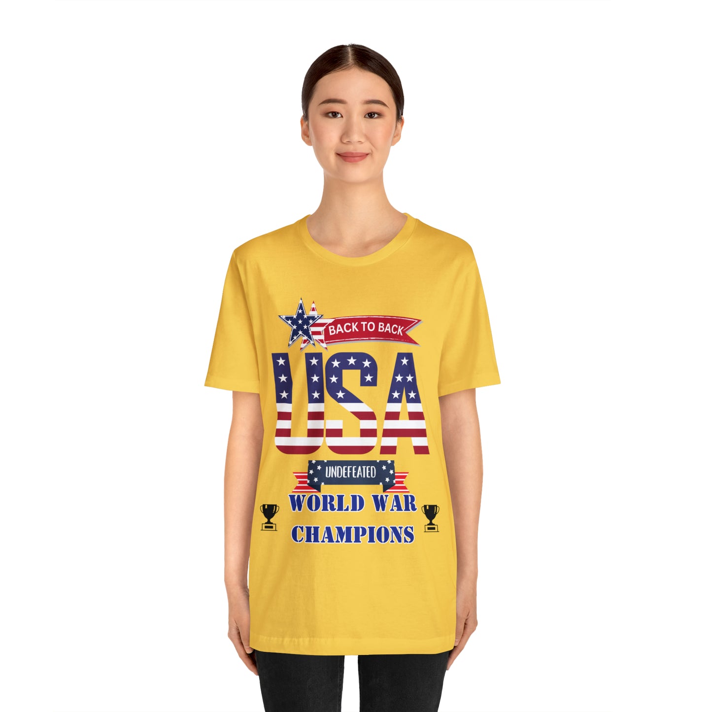 Back to Back World War Champions USA One Sided Unisex Jersey Short Sleeve Tee (Printed on front)