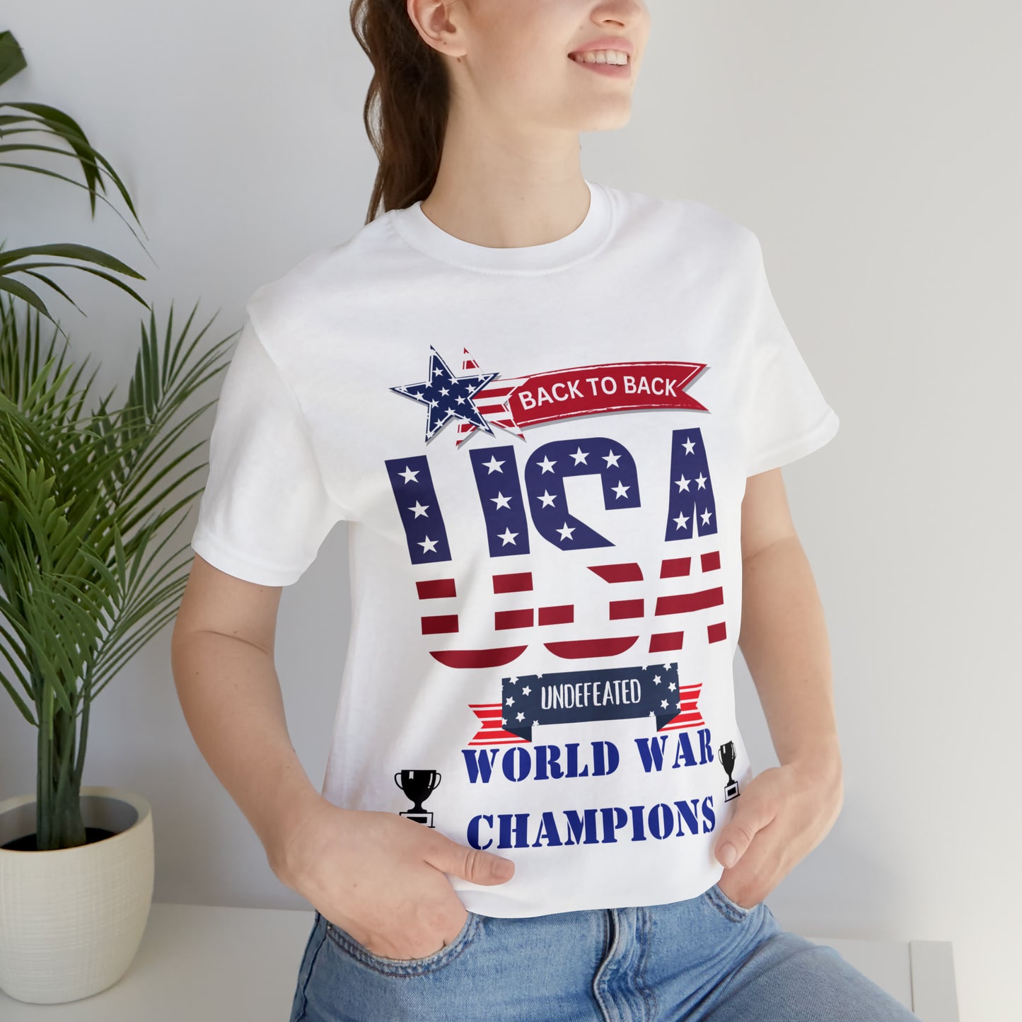 Back to Back World War Champions USA One Sided Unisex Jersey Short Sleeve Tee (Printed on front)