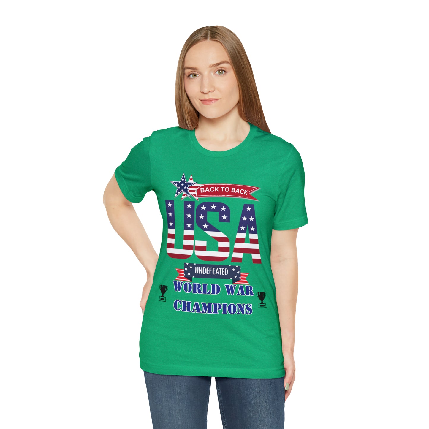 Back to Back World War Champions USA One Sided Unisex Jersey Short Sleeve Tee (Printed on front)