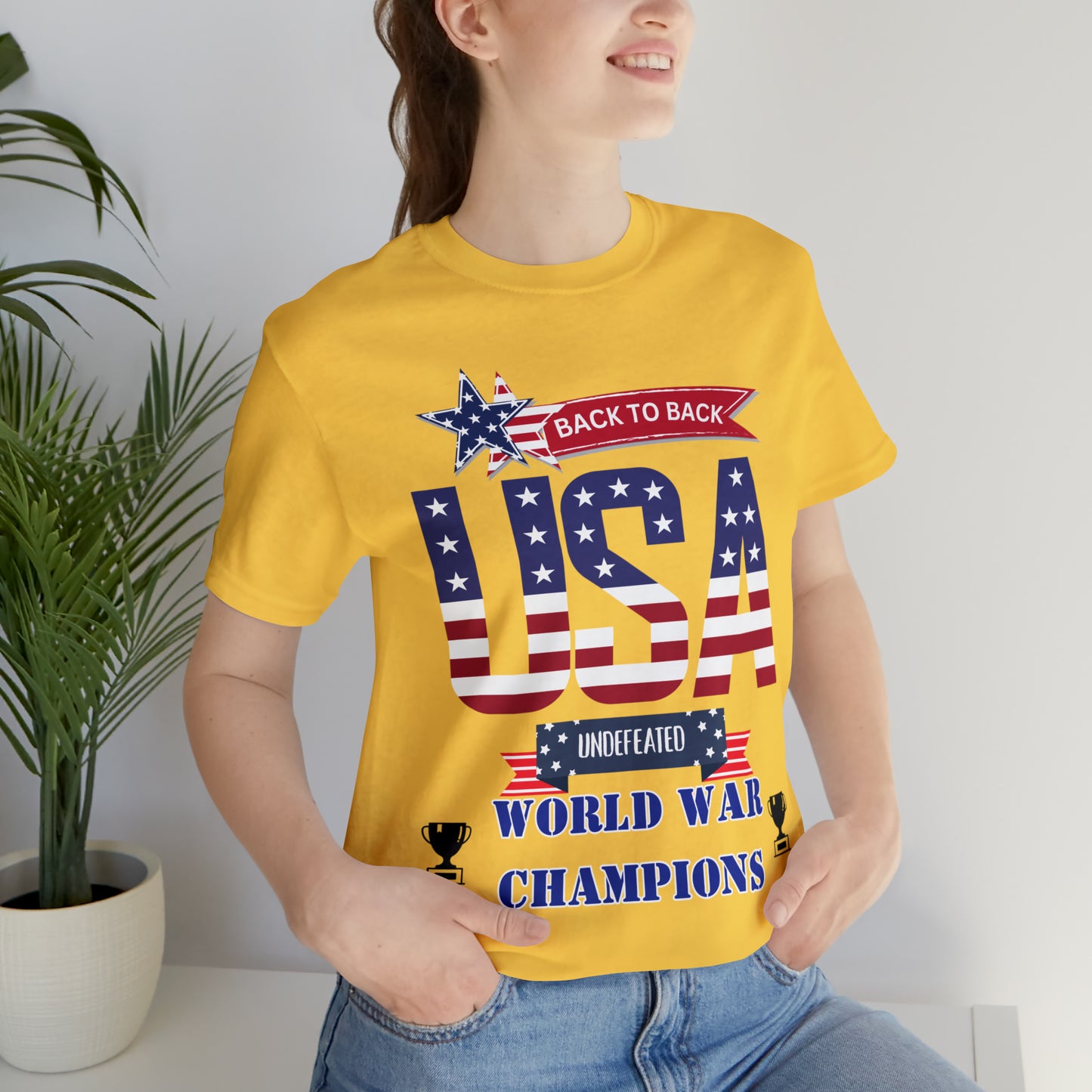 Back to Back World War Champions USA One Sided Unisex Jersey Short Sleeve Tee (Printed on front)