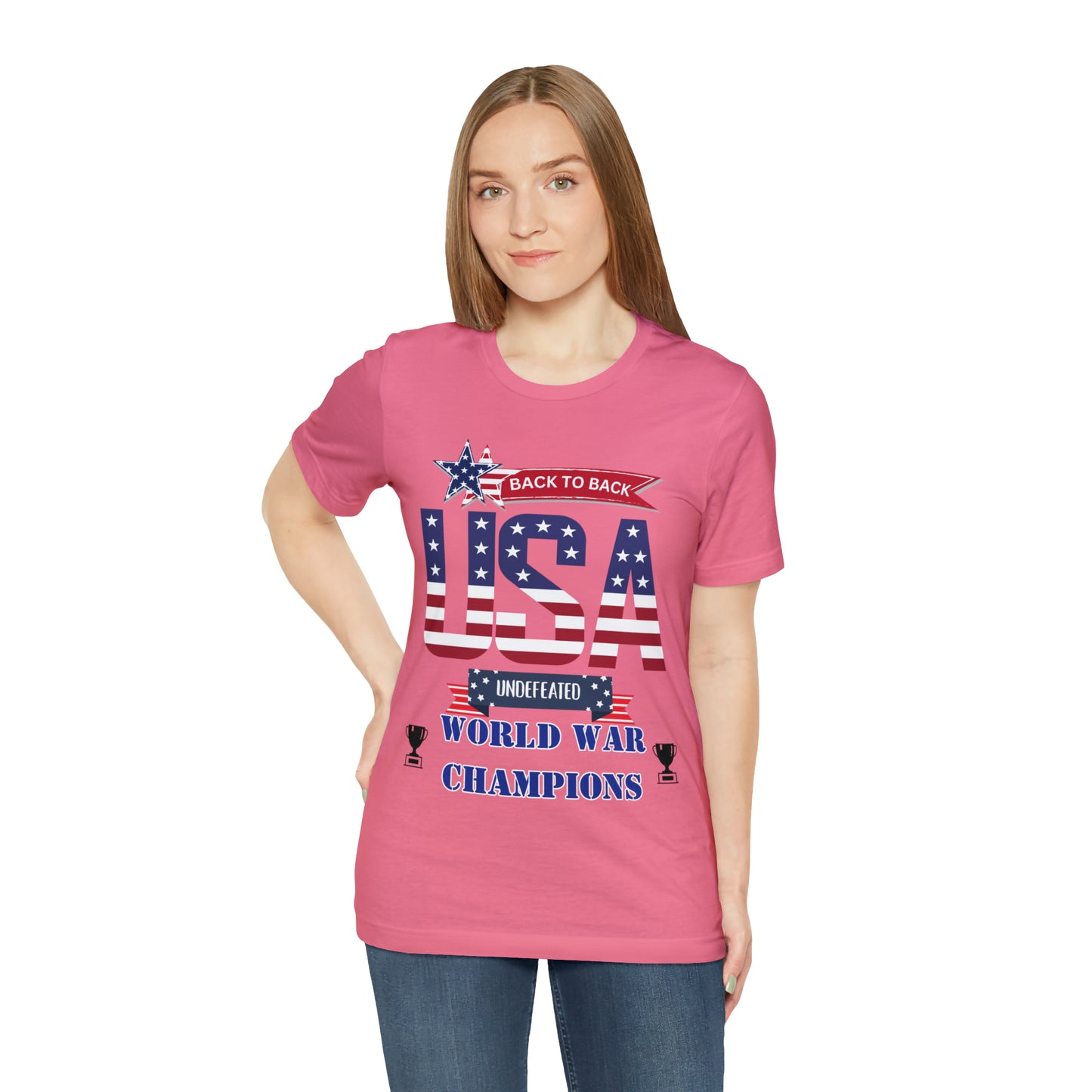 Back to Back World War Champions USA One Sided Unisex Jersey Short Sleeve Tee (Printed on front)