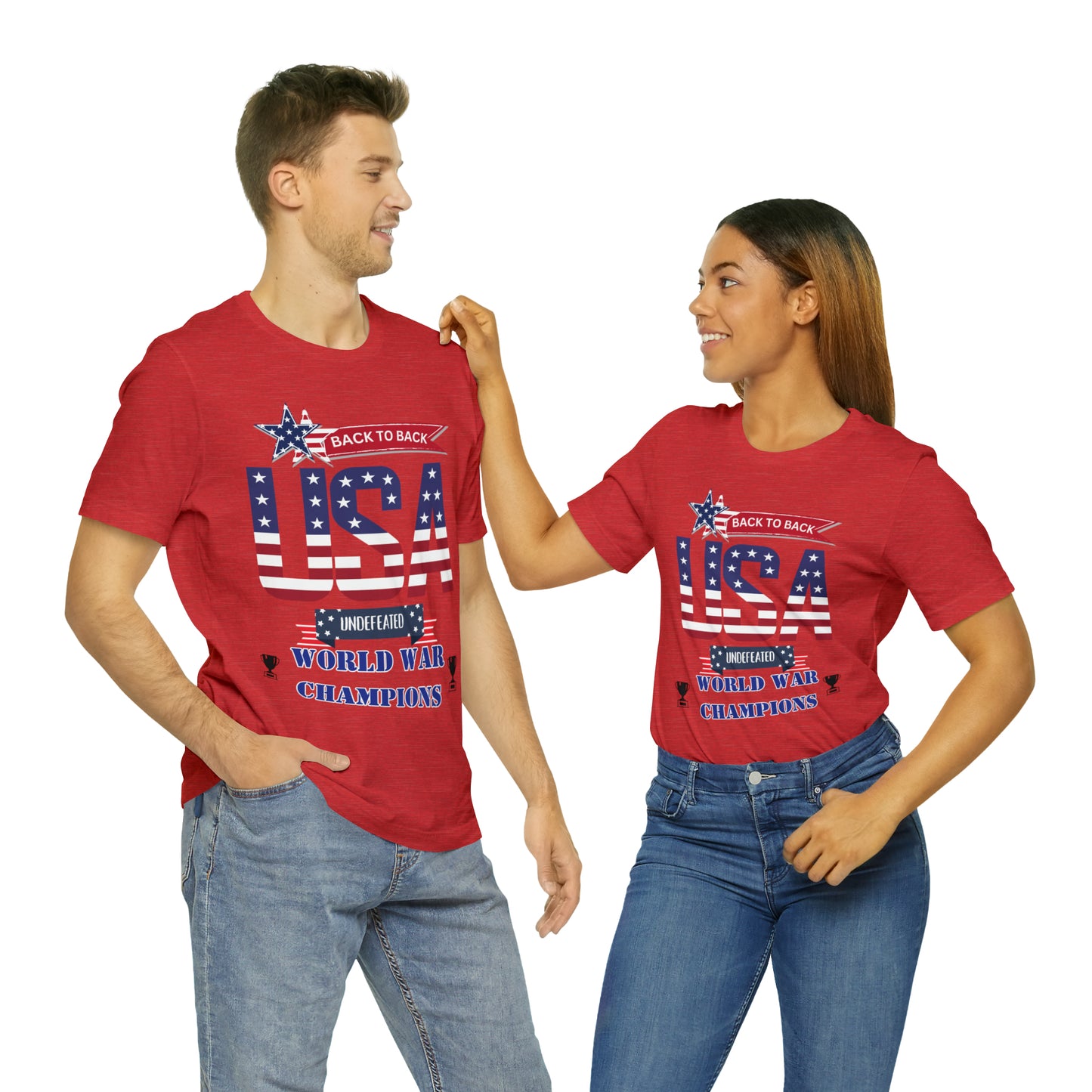 Back to Back World War Champions USA One Sided Unisex Jersey Short Sleeve Tee (Printed on front)