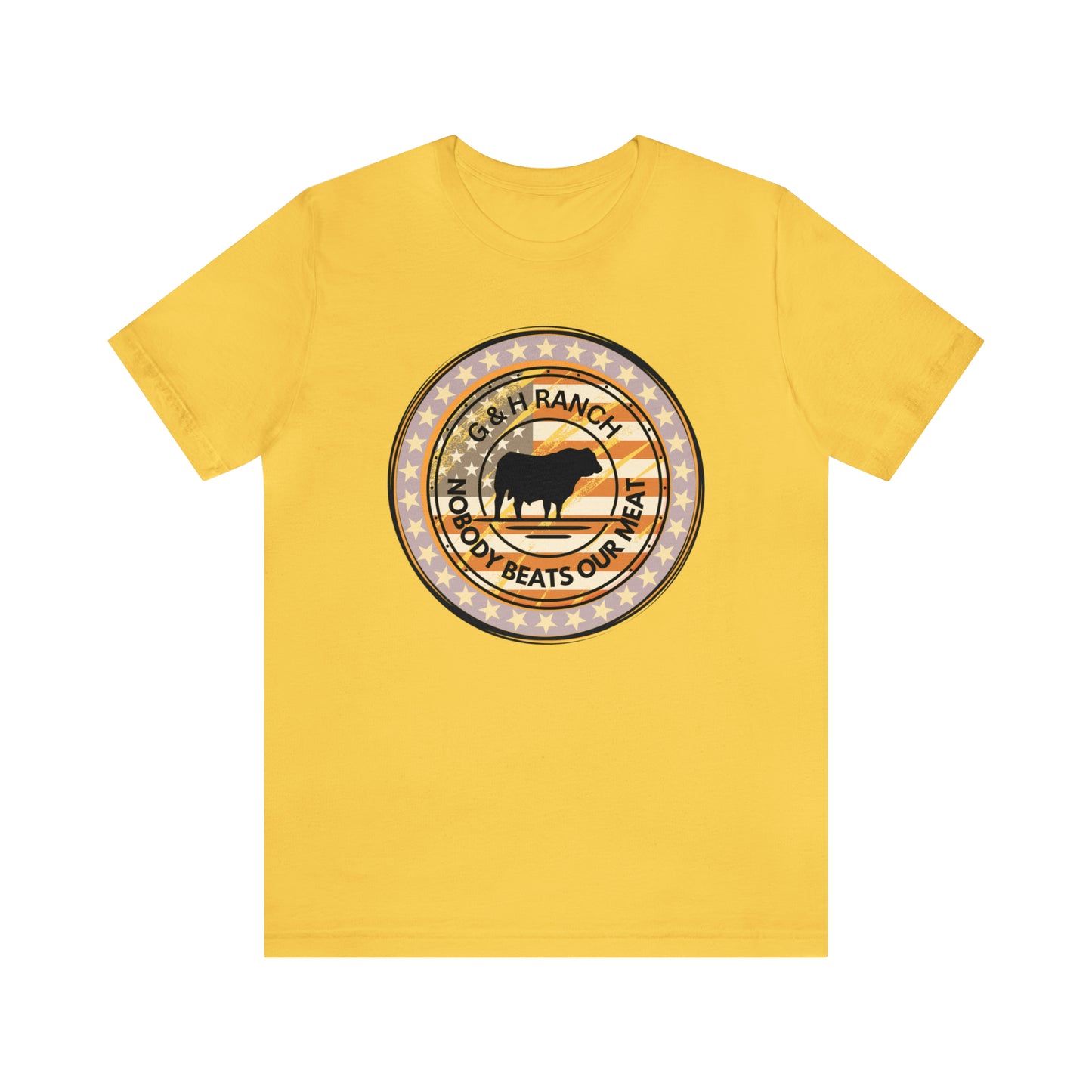 G & H Ranch Nobody Beats Our Meat Patriotic One Sided Unisex Jersey Short Sleeve Tee (Printed on Front)