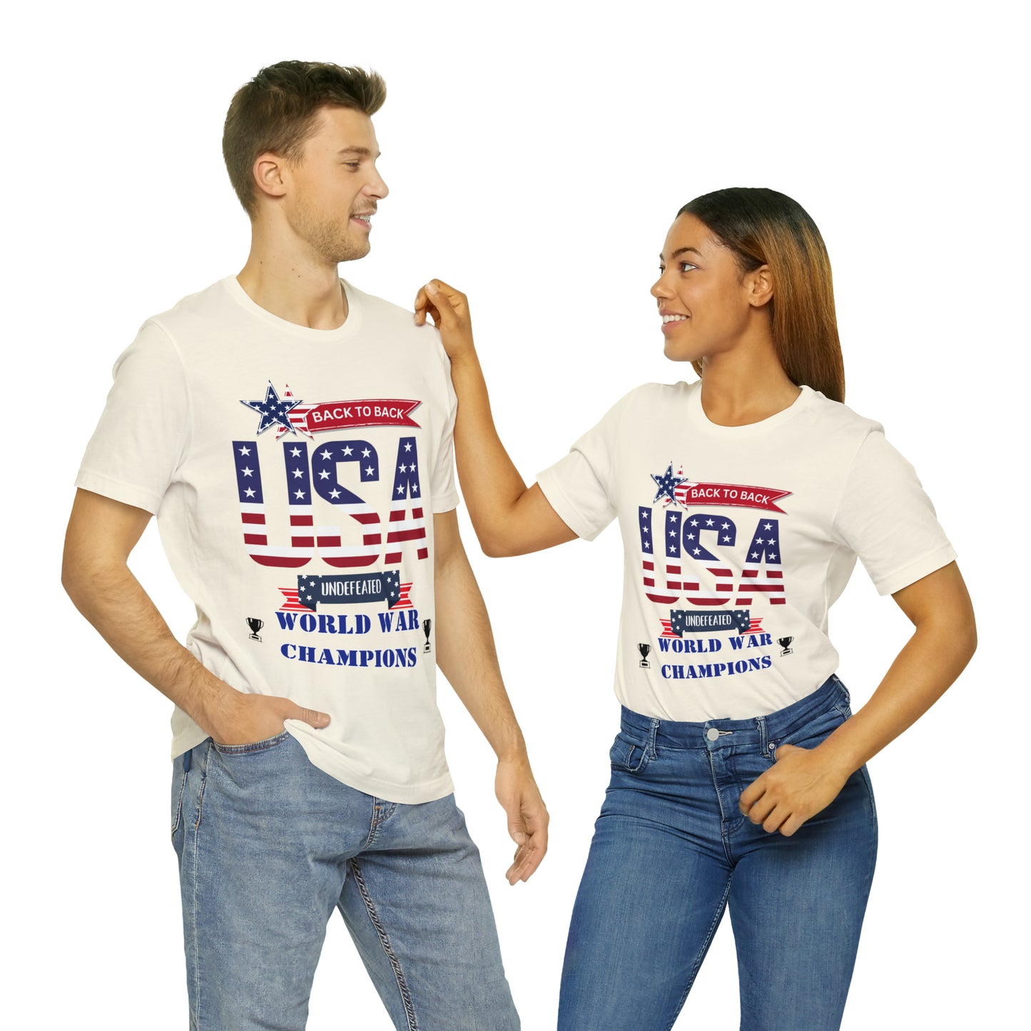 Back to Back World War Champions USA One Sided Unisex Jersey Short Sleeve Tee (Printed on front)