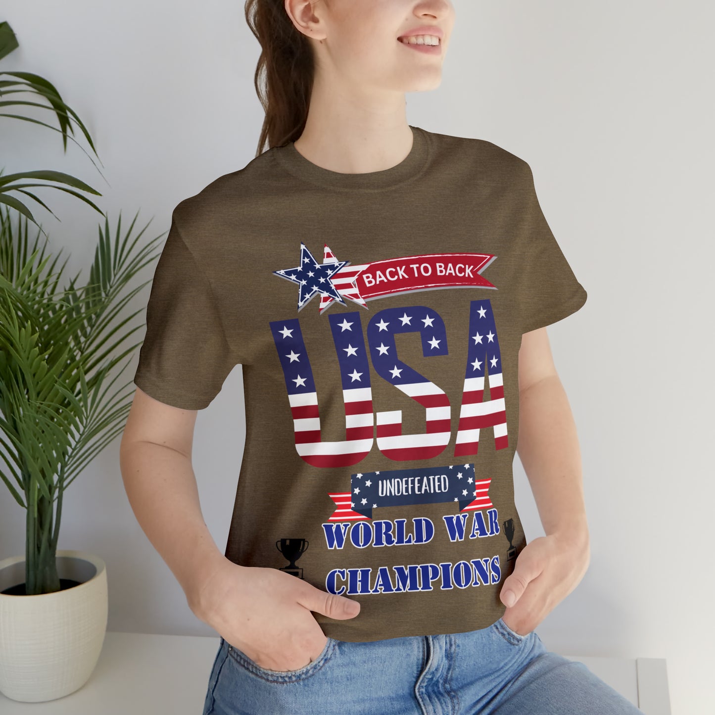 Back to Back World War Champions USA One Sided Unisex Jersey Short Sleeve Tee (Printed on front)