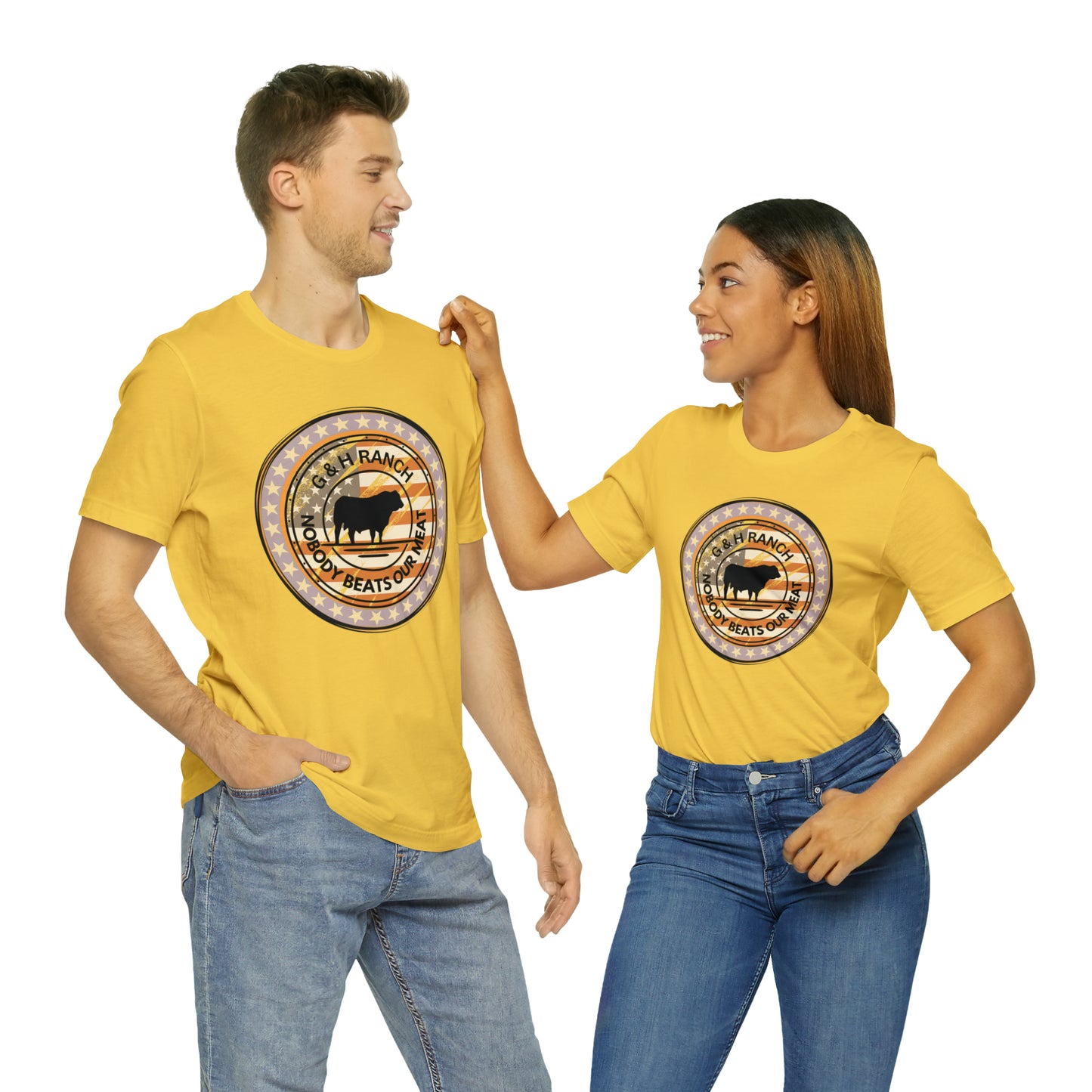 G & H Ranch Nobody Beats Our Meat Patriotic One Sided Unisex Jersey Short Sleeve Tee (Printed on Front)