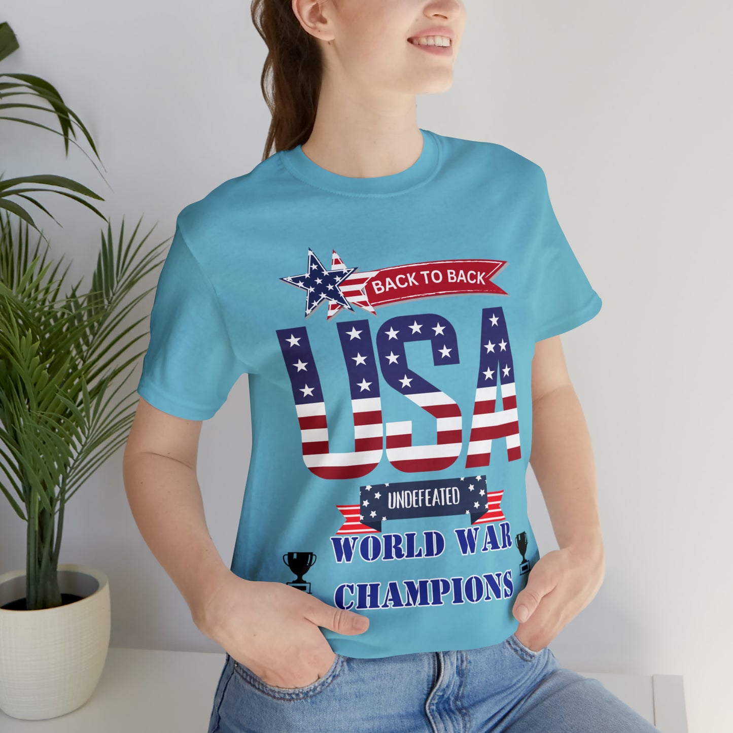 Back to Back World War Champions USA One Sided Unisex Jersey Short Sleeve Tee (Printed on front)