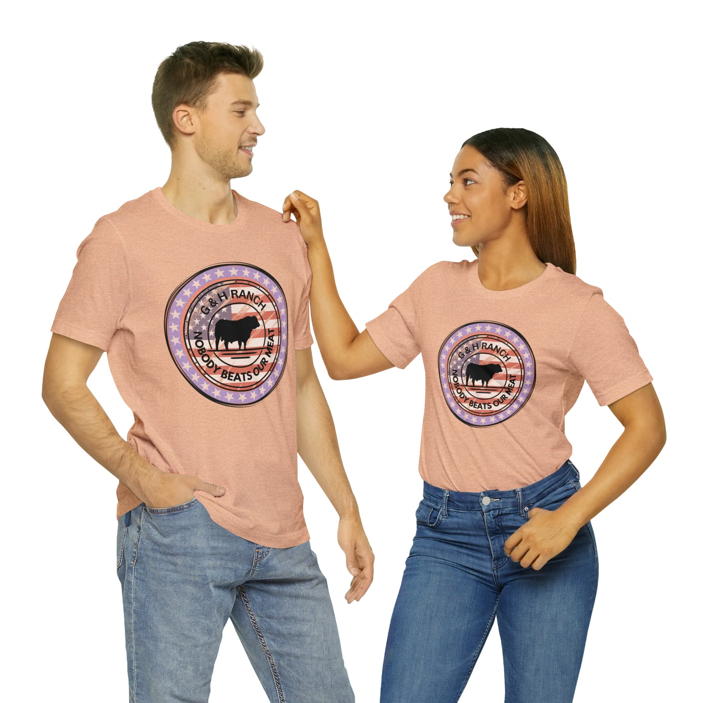 G & H Ranch Nobody Beats Our Meat Patriotic One Sided Unisex Jersey Short Sleeve Tee (Printed on Front)