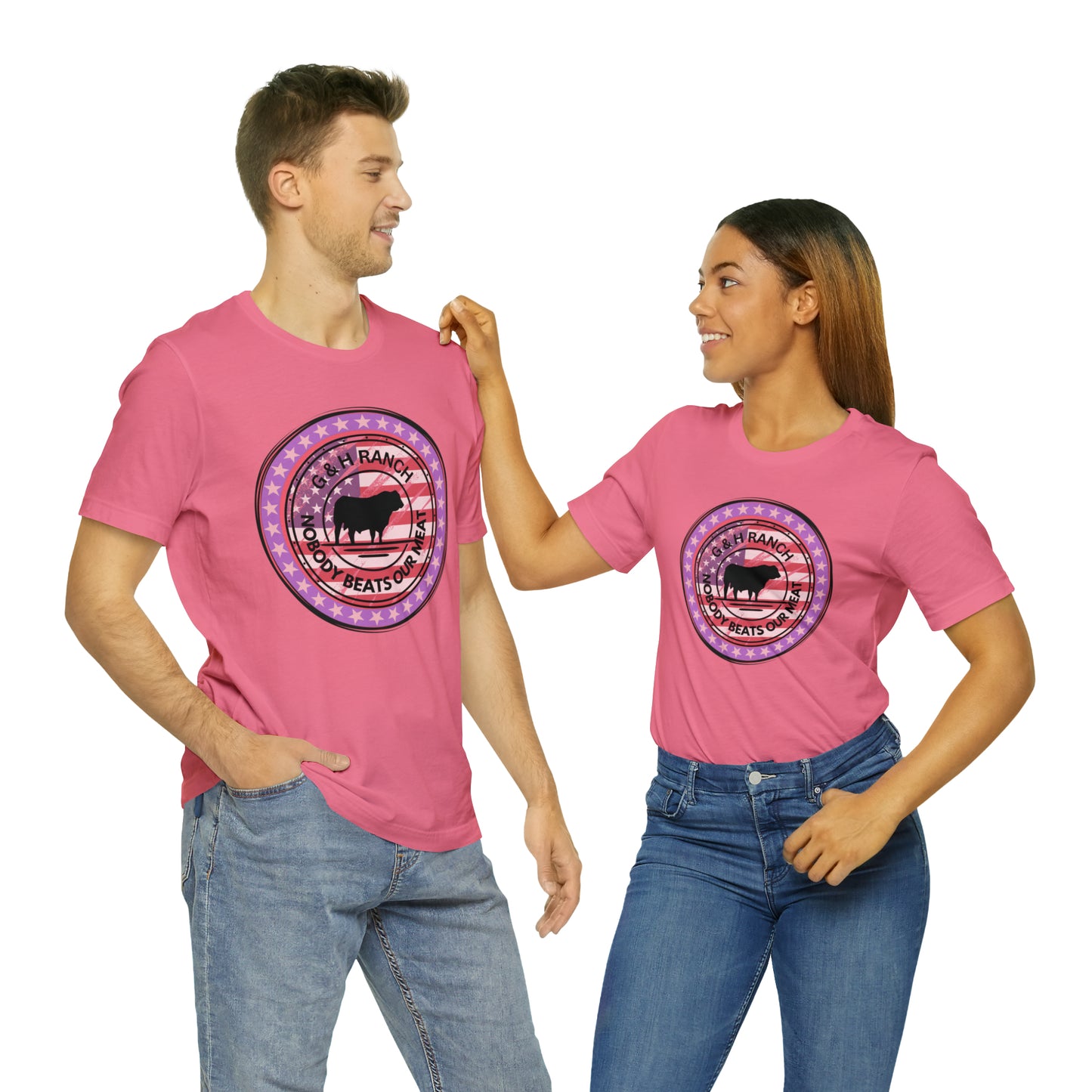 G & H Ranch Nobody Beats Our Meat Patriotic One Sided Unisex Jersey Short Sleeve Tee (Printed on Front)