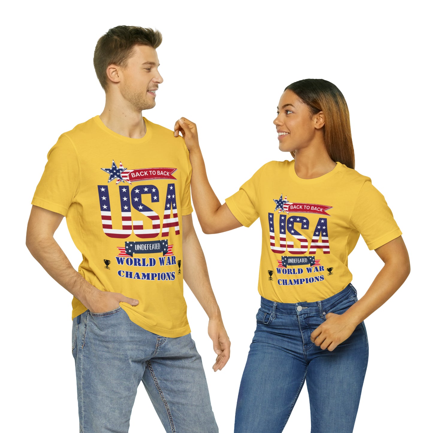 Back to Back World War Champions USA One Sided Unisex Jersey Short Sleeve Tee (Printed on front)