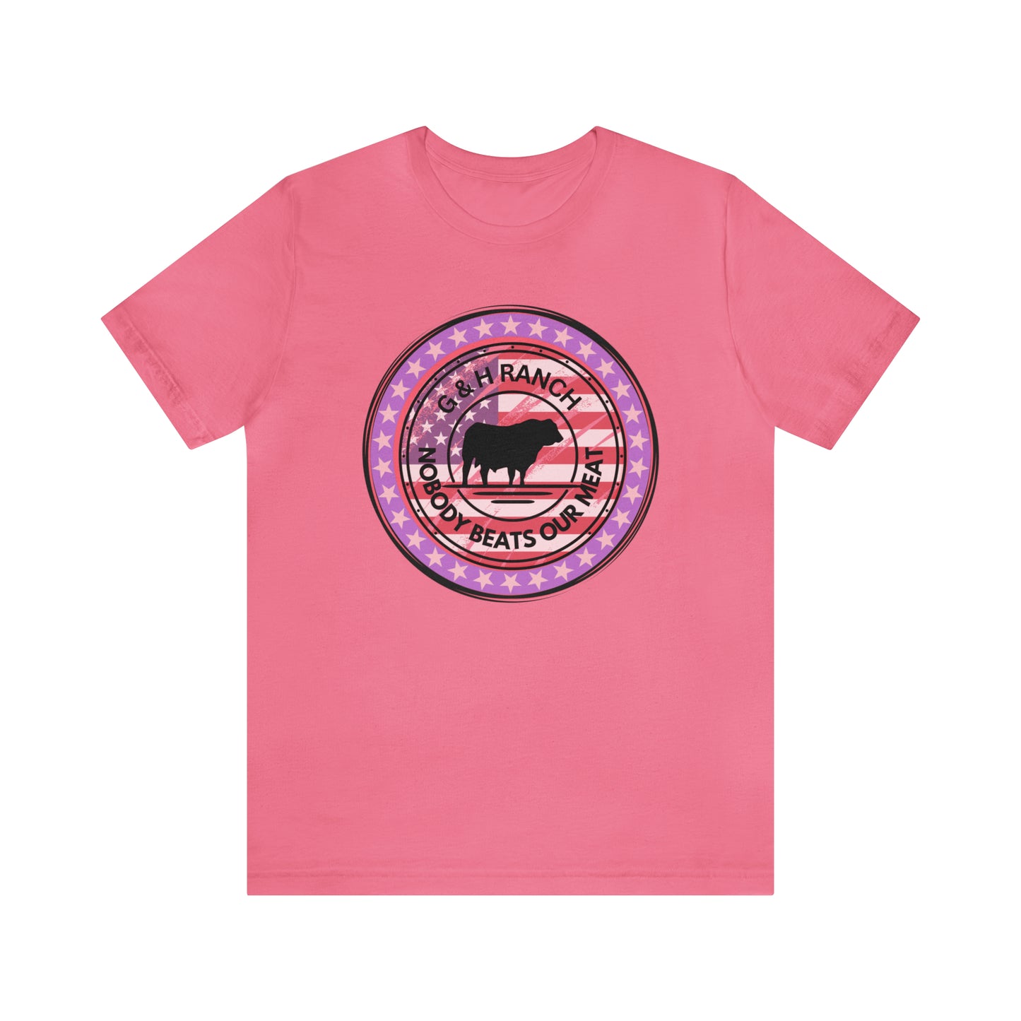 G & H Ranch Nobody Beats Our Meat Patriotic One Sided Unisex Jersey Short Sleeve Tee (Printed on Front)