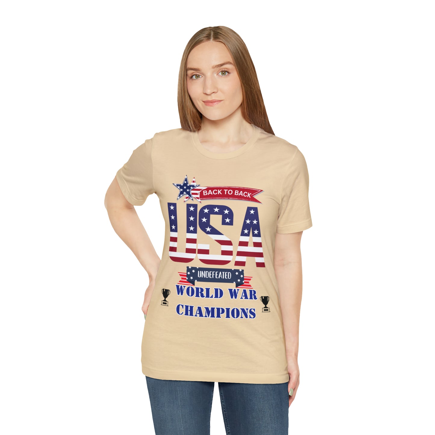 Back to Back World War Champions USA One Sided Unisex Jersey Short Sleeve Tee (Printed on front)