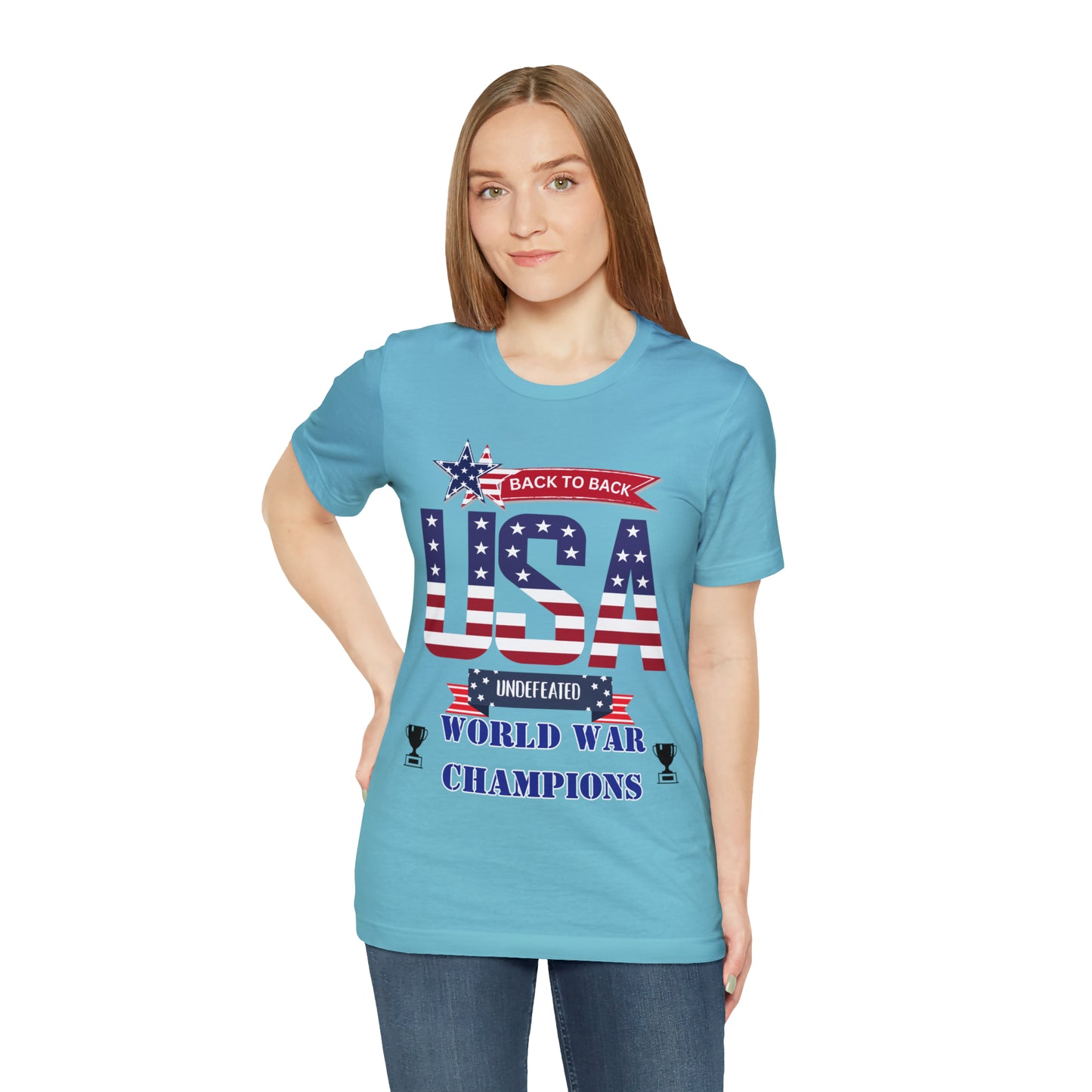 Back to Back World War Champions USA One Sided Unisex Jersey Short Sleeve Tee (Printed on front)