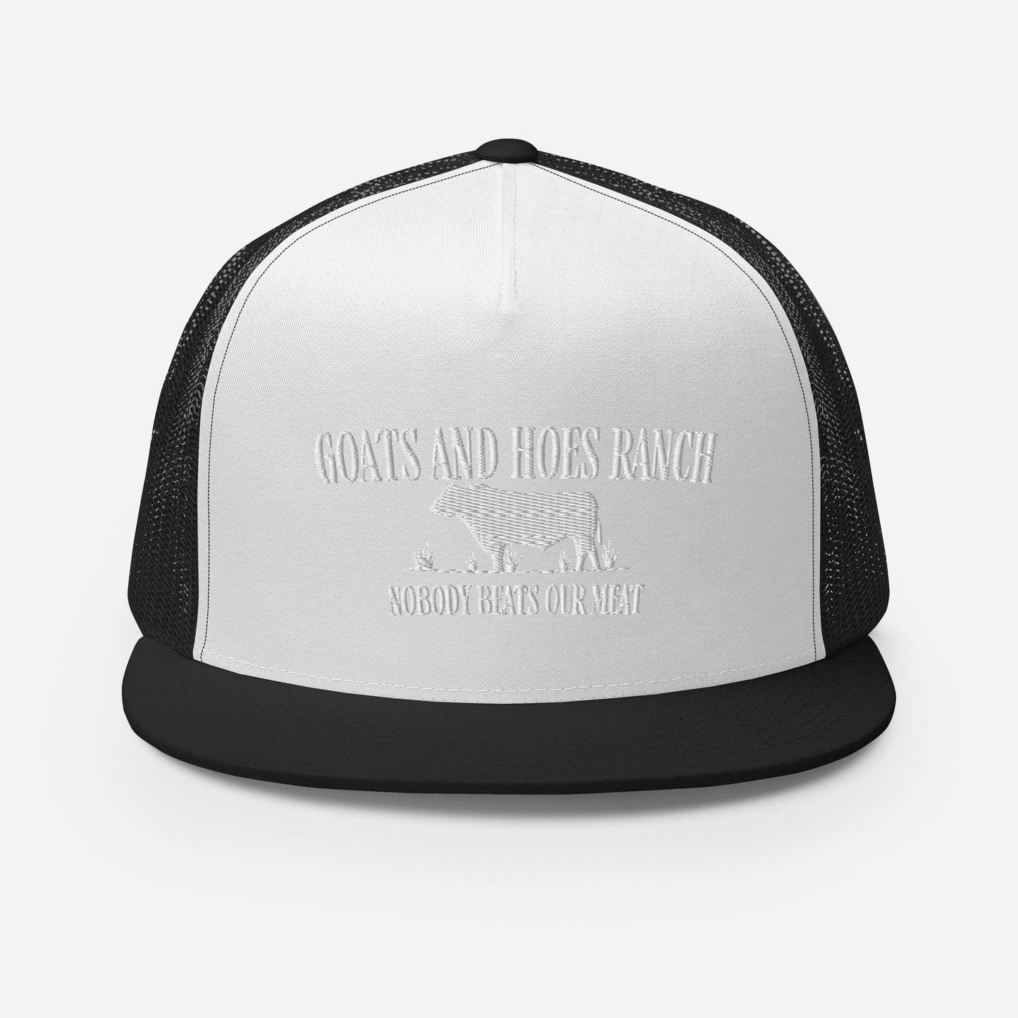 Funny Farming Goats & Hoes Ranch Trucker Cap "Nobody Beats our Meat"