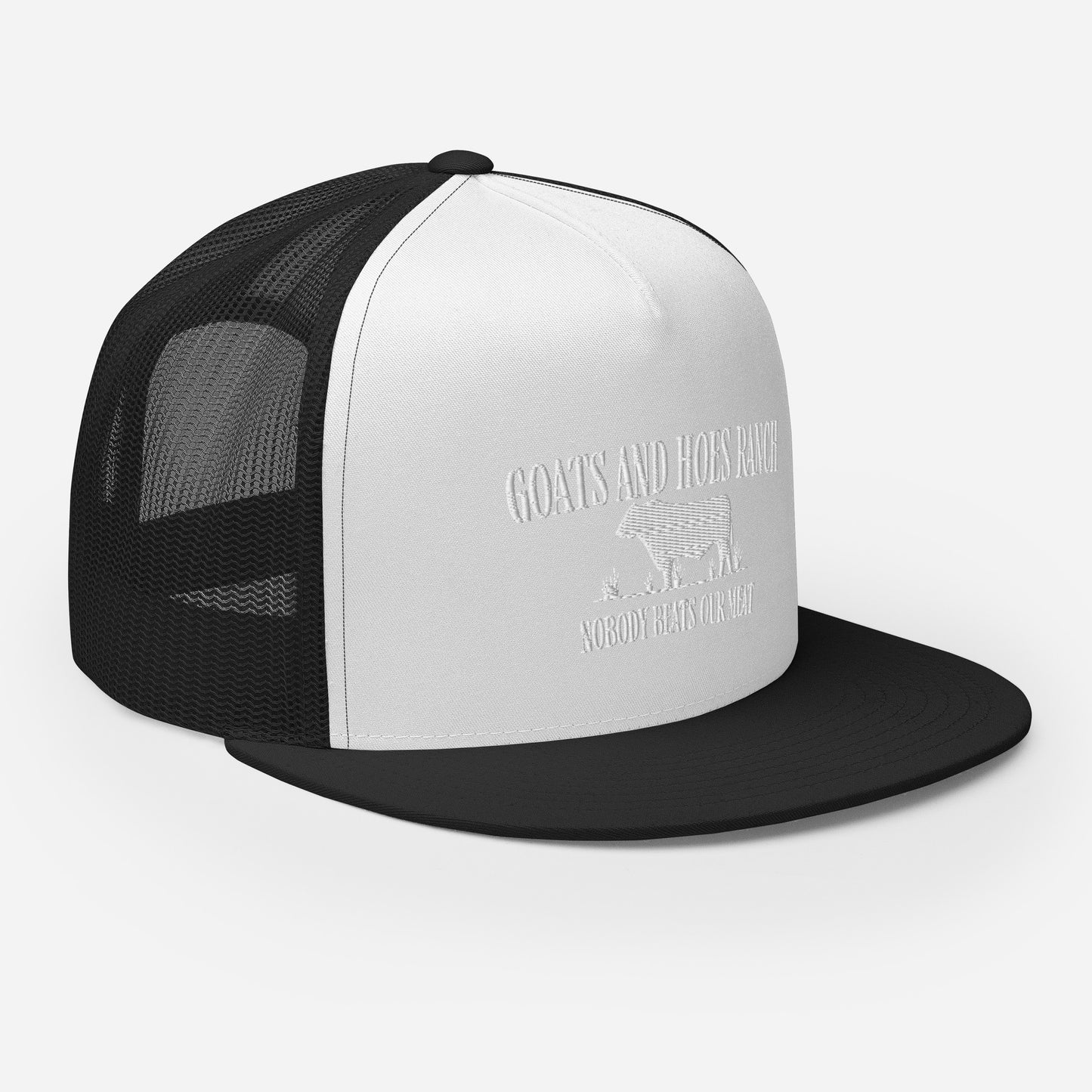 Funny Farming Goats & Hoes Ranch Trucker Cap "Nobody Beats our Meat"