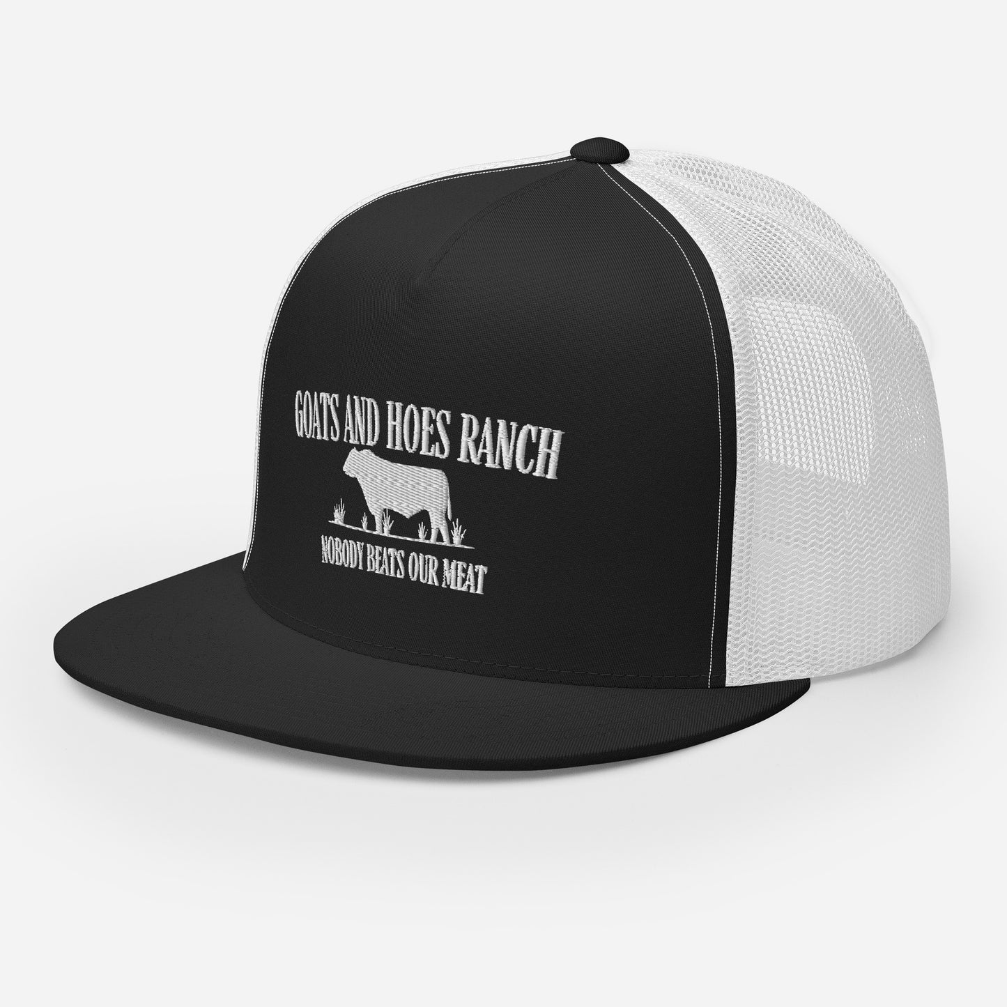 Funny Farming Goats & Hoes Ranch Trucker Cap "Nobody Beats our Meat"