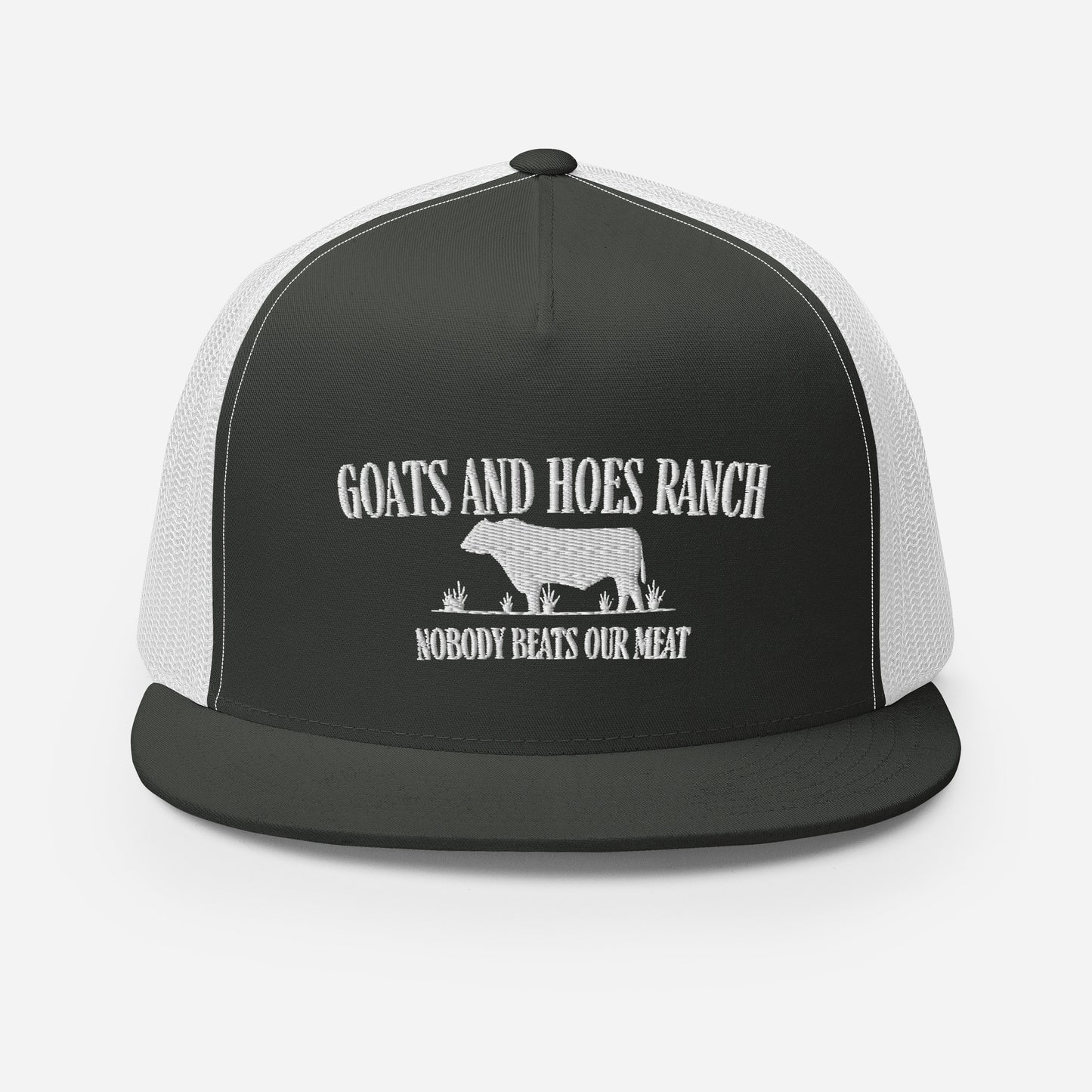 Funny Farming Goats & Hoes Ranch Trucker Cap "Nobody Beats our Meat"