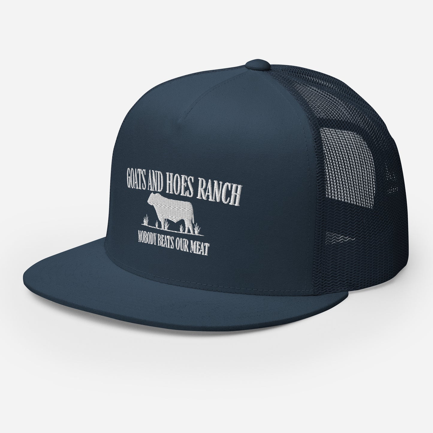 Funny Farming Goats & Hoes Ranch Trucker Cap "Nobody Beats our Meat"