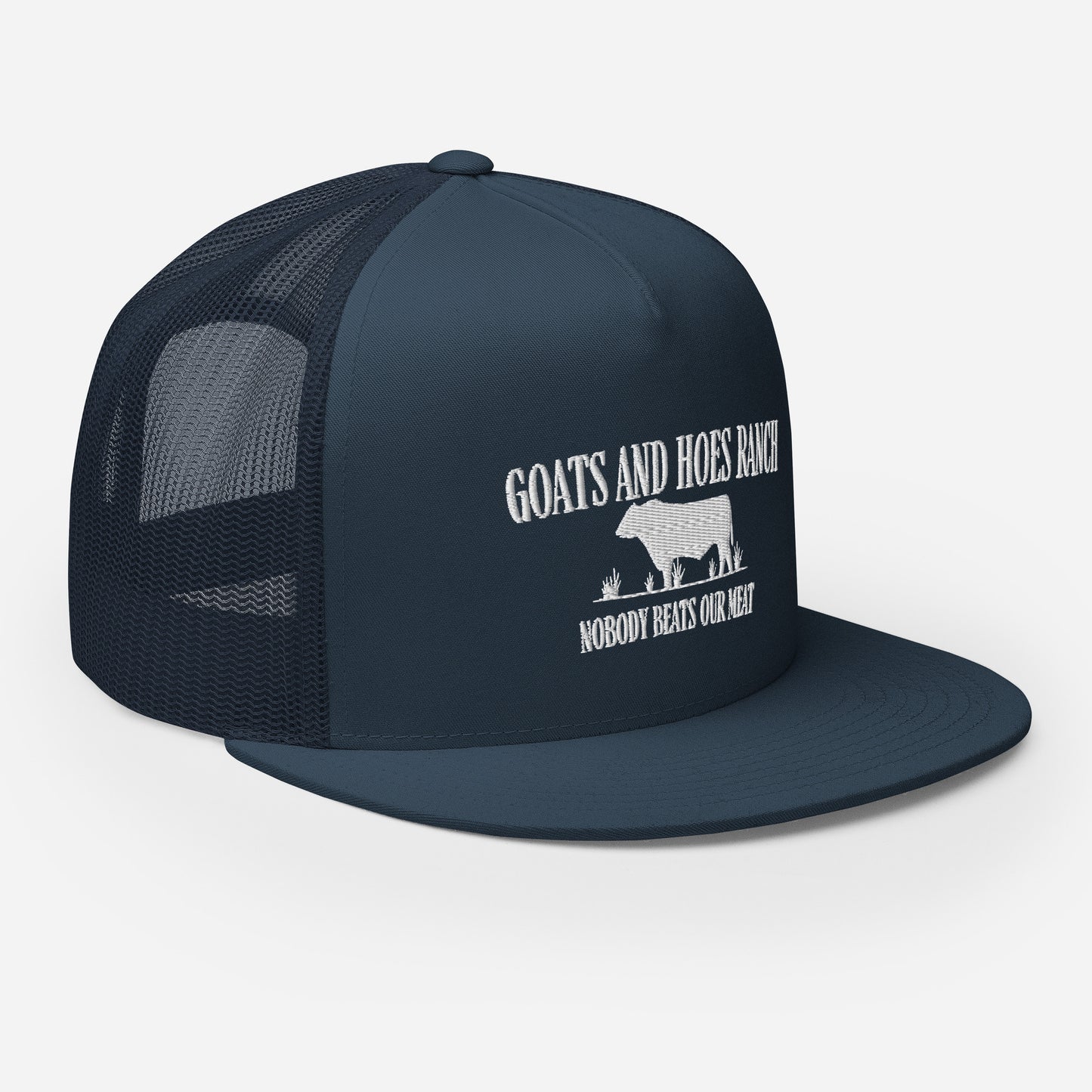 Funny Farming Goats & Hoes Ranch Trucker Cap "Nobody Beats our Meat"