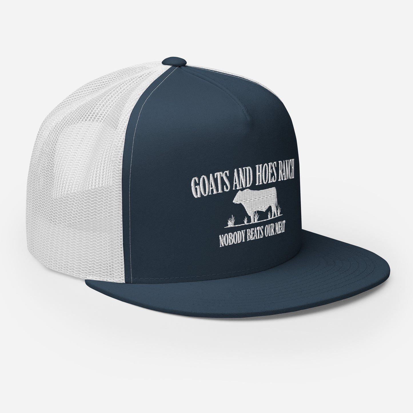 Funny Farming Goats & Hoes Ranch Trucker Cap "Nobody Beats our Meat"