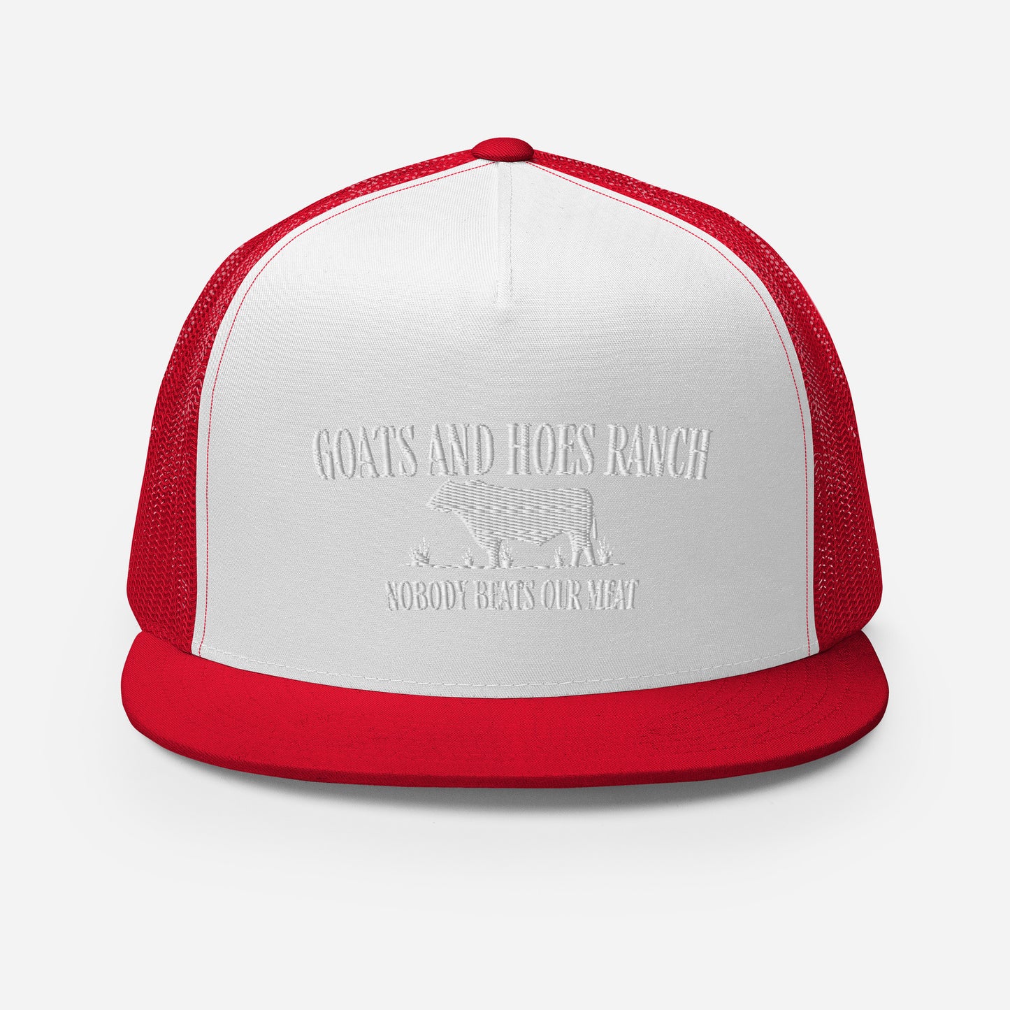 Funny Farming Goats & Hoes Ranch Trucker Cap "Nobody Beats our Meat"